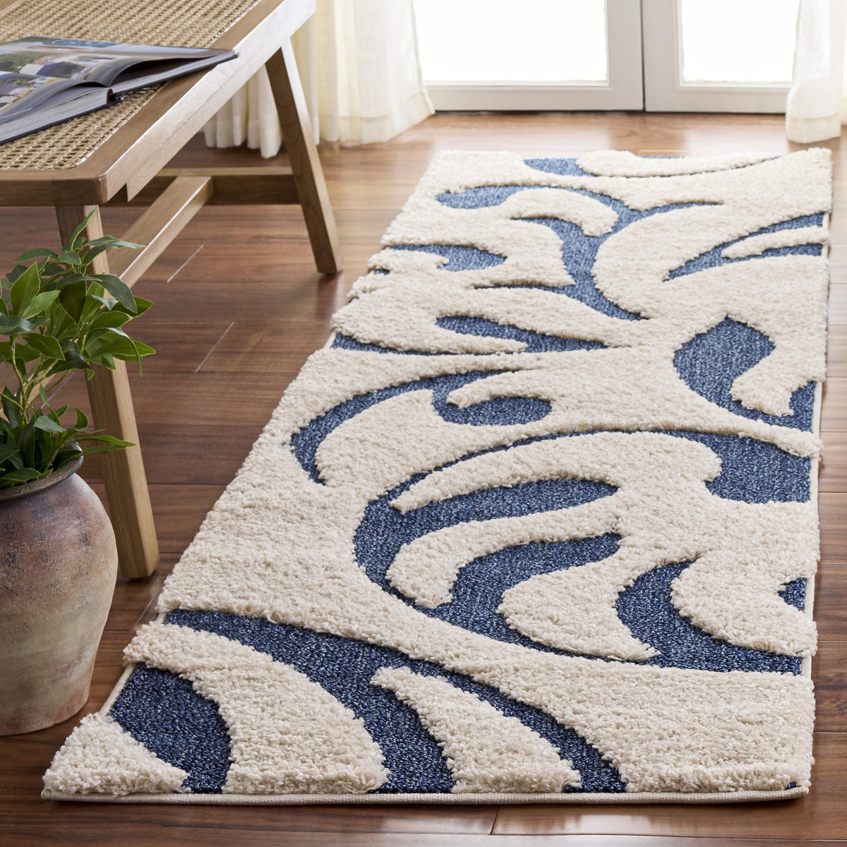 SAFAVIEH Florida Shag Collection Area Rug - 8'6" x 12', Creme & Creme, Scroll Design, Non-Shedding & Easy Care, 1.2-inch Thick Ideal for High Traffic Areas in Living Room, Bedroom (SG468-1111)
