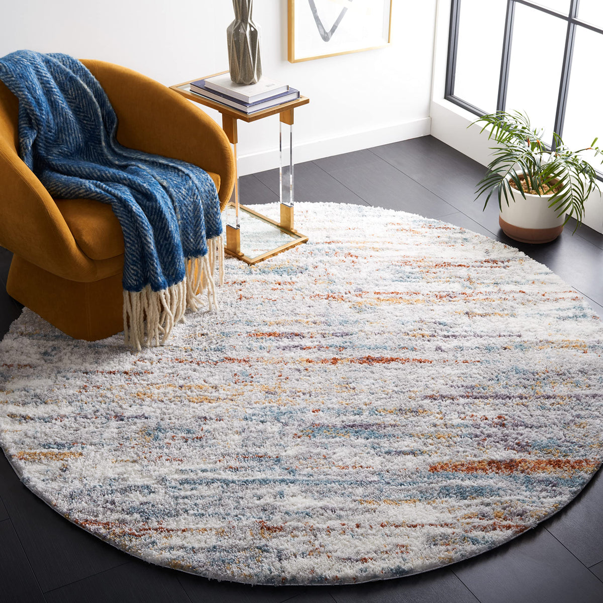 SAFAVIEH Area Rug 8x10 - Berber Shag Collection - Large - Blue Rust & Ivory, Modern Design, Non-Shedding & Easy Cleaning, Plush Thick Pile, Ideal for Living Room, Bedroom, Dining Space (BER577A)