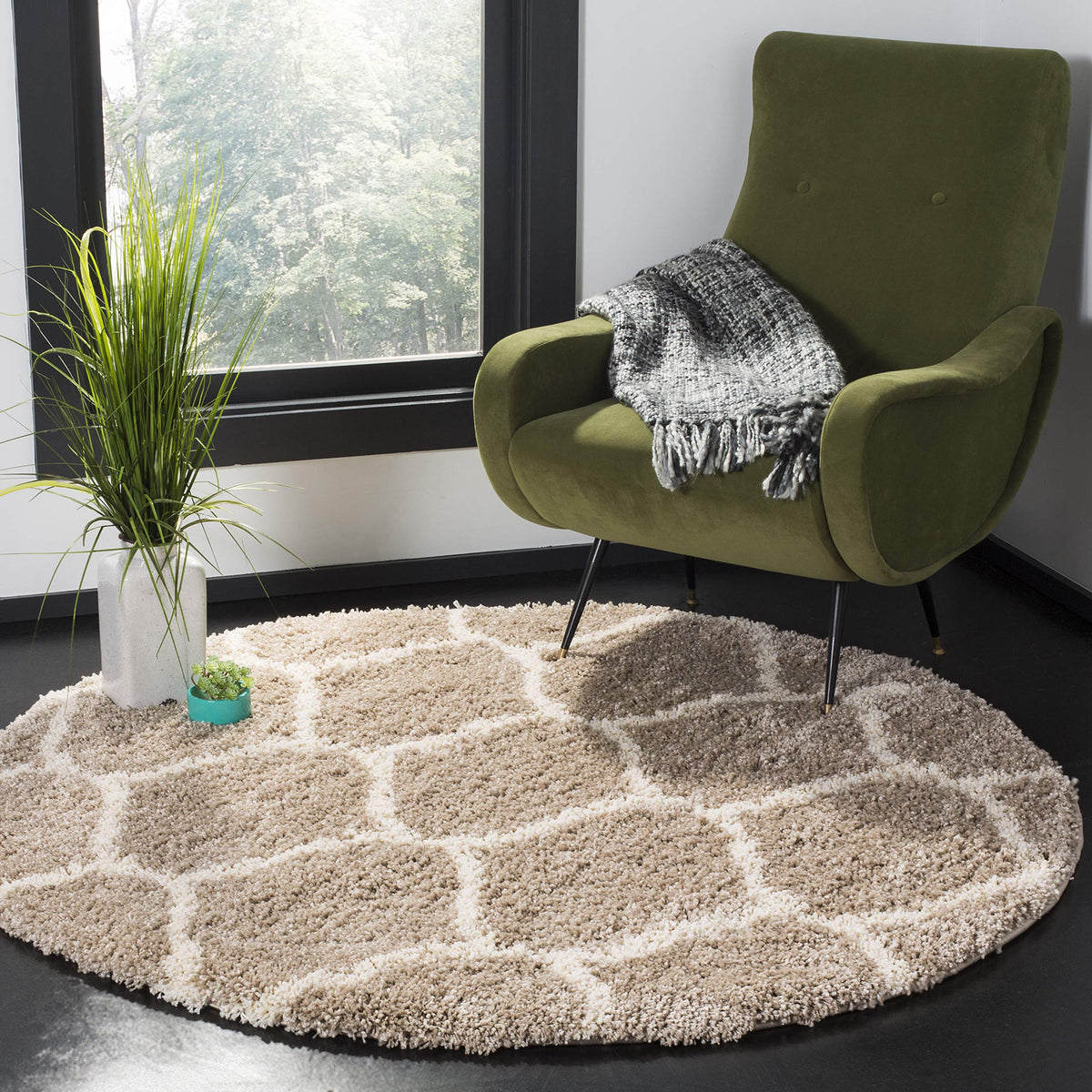 SAFAVIEH Hudson Shag Collection 9' x 12' Grey/Ivory SGH280B Moroccan Ogee Trellis Non-Shedding Living Room Bedroom Dining Room Entryway Plush 2-inch Thick Area Rug