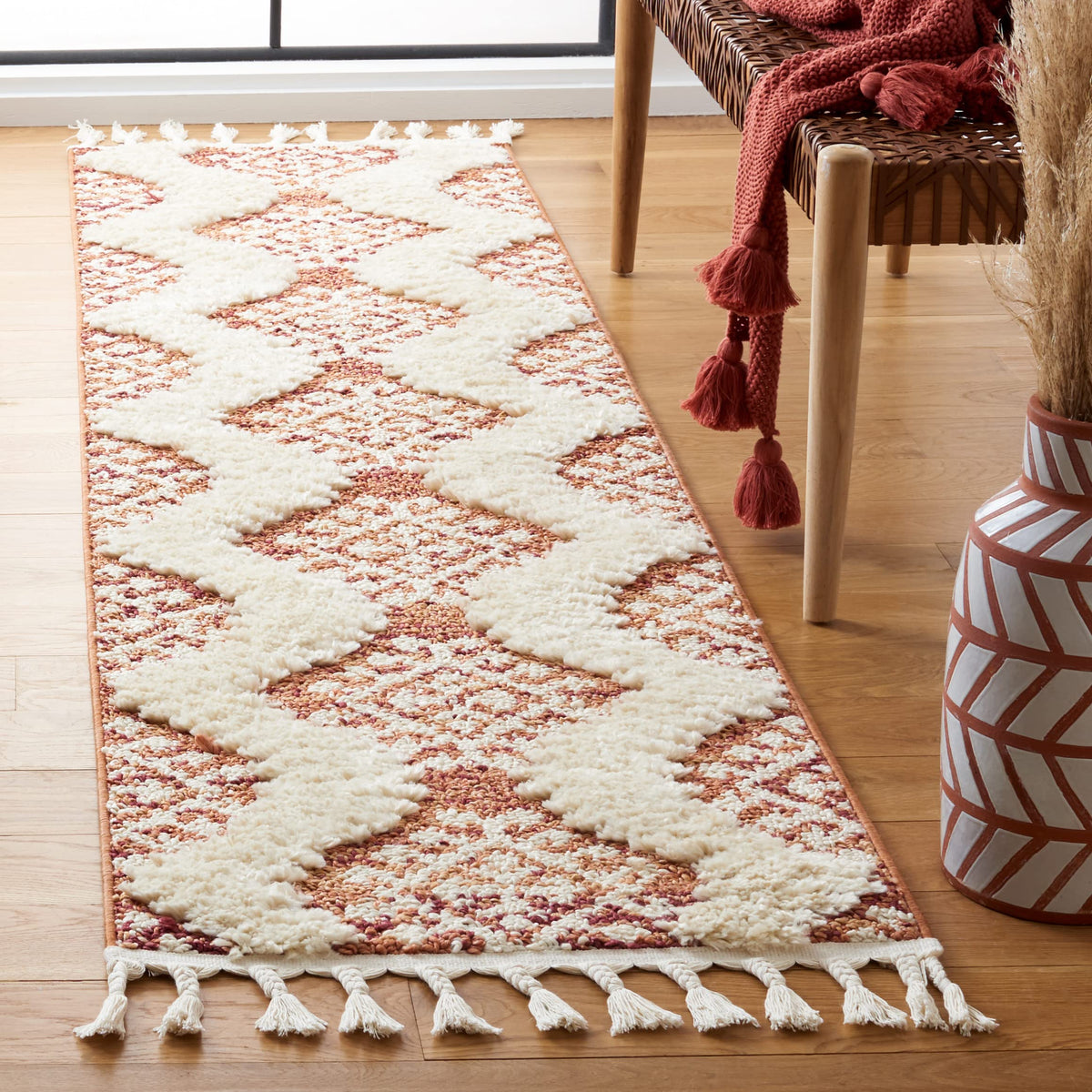 SAFAVIEH Moroccan Tassel Shag Rug 10'x14', Soft Plush Ivory & Brown MTS652A