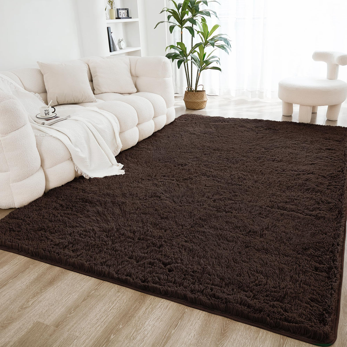 Litanika 5x8 Shag Area Rug for Bedroom, Tie-Dyed Beige Plush Rug