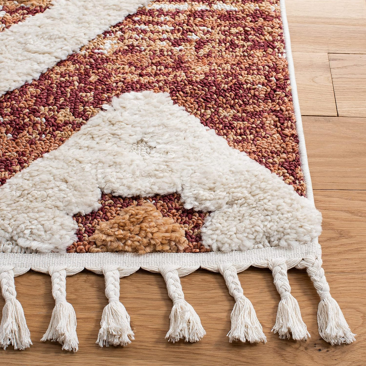 SAFAVIEH Area Rug 8x10 - Moroccan Tassel Shag Collection - Large - Rust & Ivory, Boho Design, Non-Shedding & Easy Cleaning, Plush Pile, Ideal for Living Room, Bedroom, Dining Space (MTS664P)