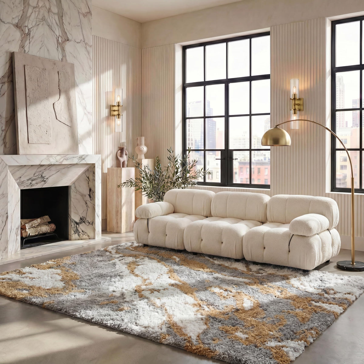 SAFAVIEH Horizon Shag Rug 4'x6', Soft Plush Modern Grey & Blue HZN890G