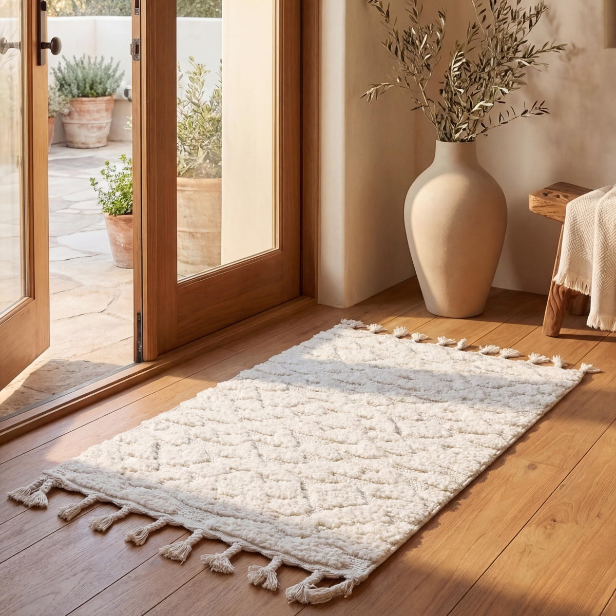 SAFAVIEH Moroccan Tassel Shag Rug 5'3"x7'6", Ivory & Brick Rust MTS688P