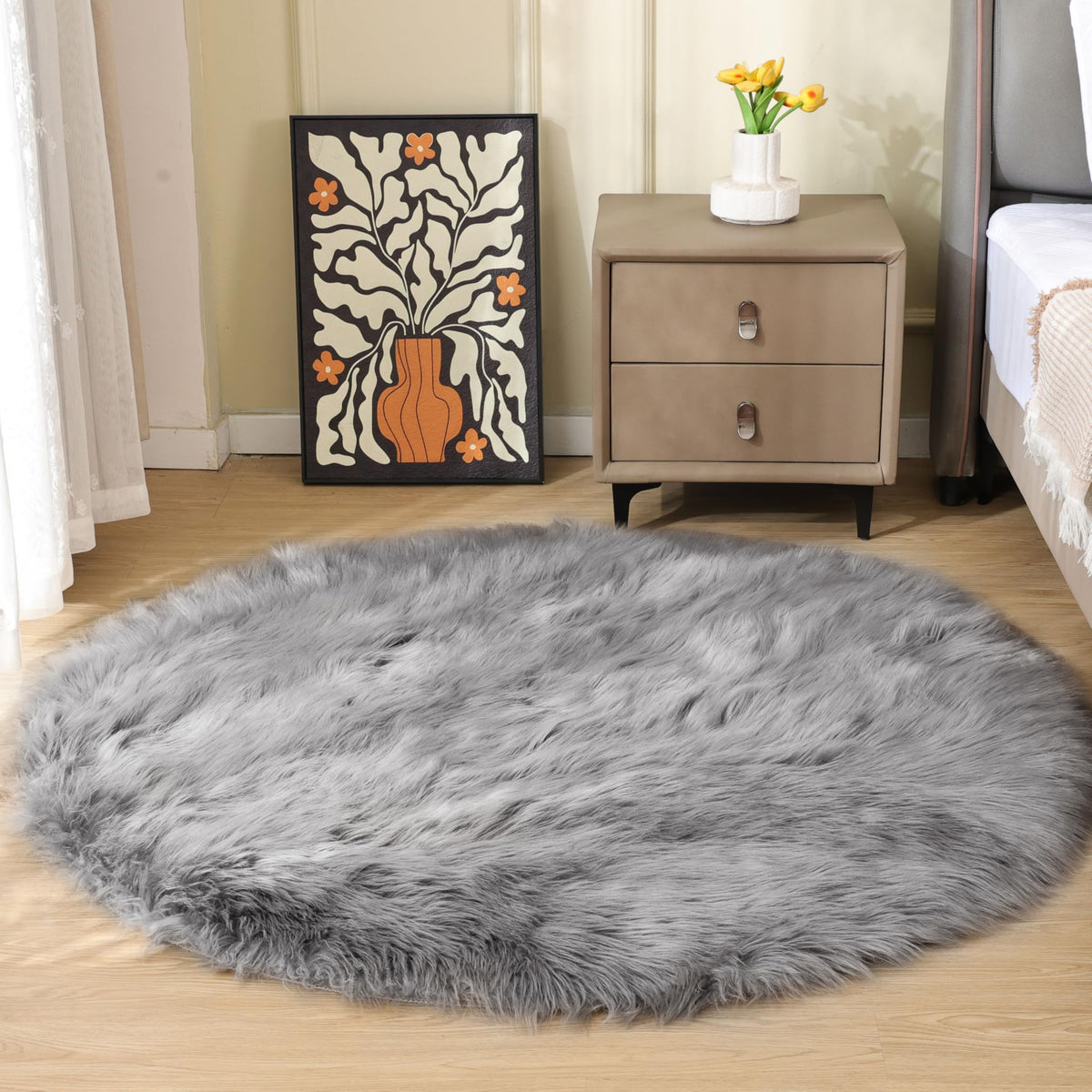 ORINOVA Beige Shag Faux Sheepskin Washable 4X6 Fur Rug for Living Room Bedroom Fluffy Furry Area Rug Rectangle Nursery Decor Rug