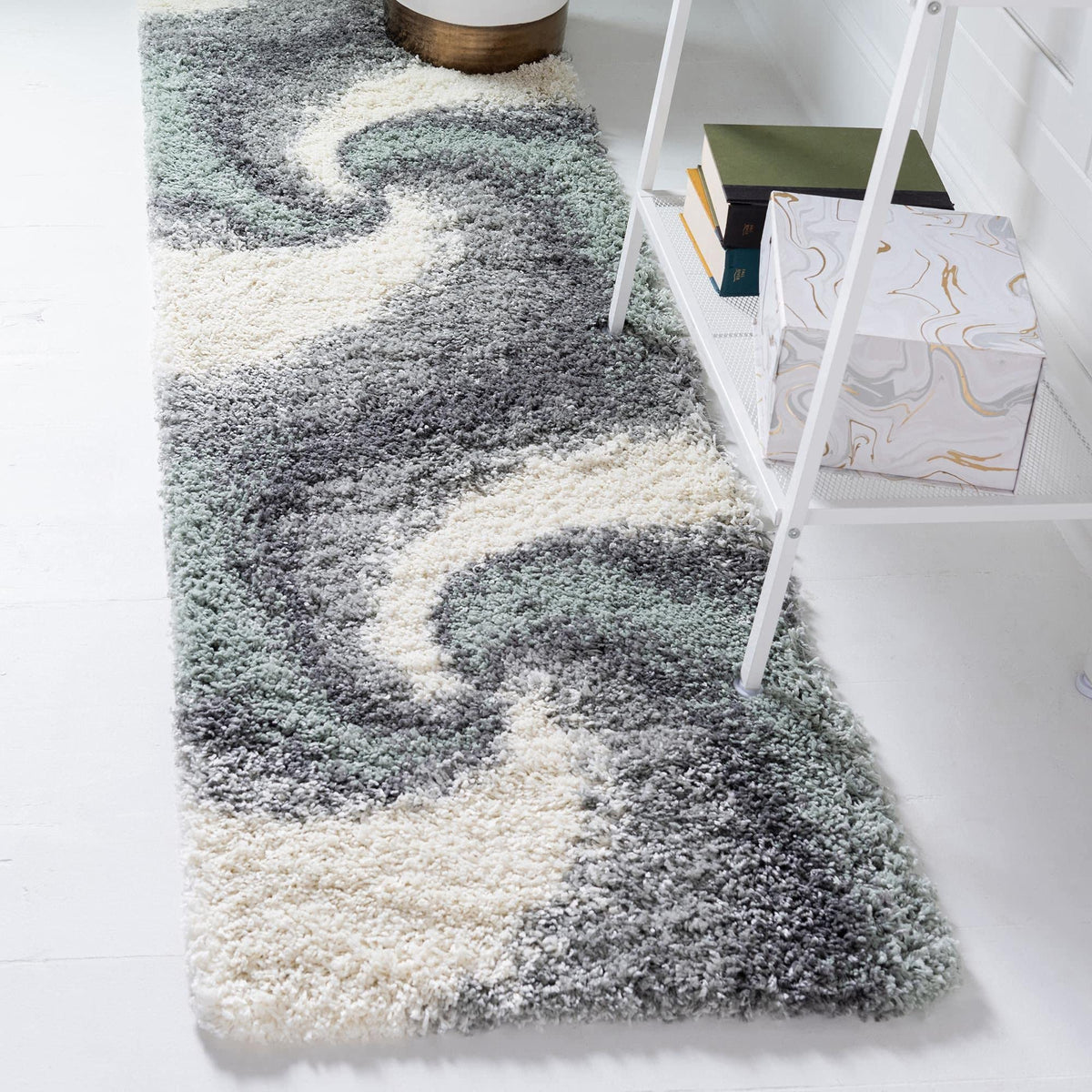 Rugs.com - Soft Touch Shag Rug – 4' 1 x 6' 1 Khaki Shag Rug – Plush Abstract Design for Bedrooms, Living Rooms, and Home Offices