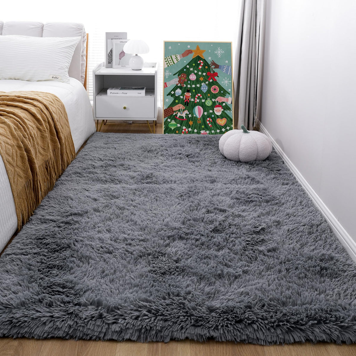 KICHOWUA 4x6 Fluffy Fuzzy Kids Shag Rainbow Rug for Girls Bedroom Playroom