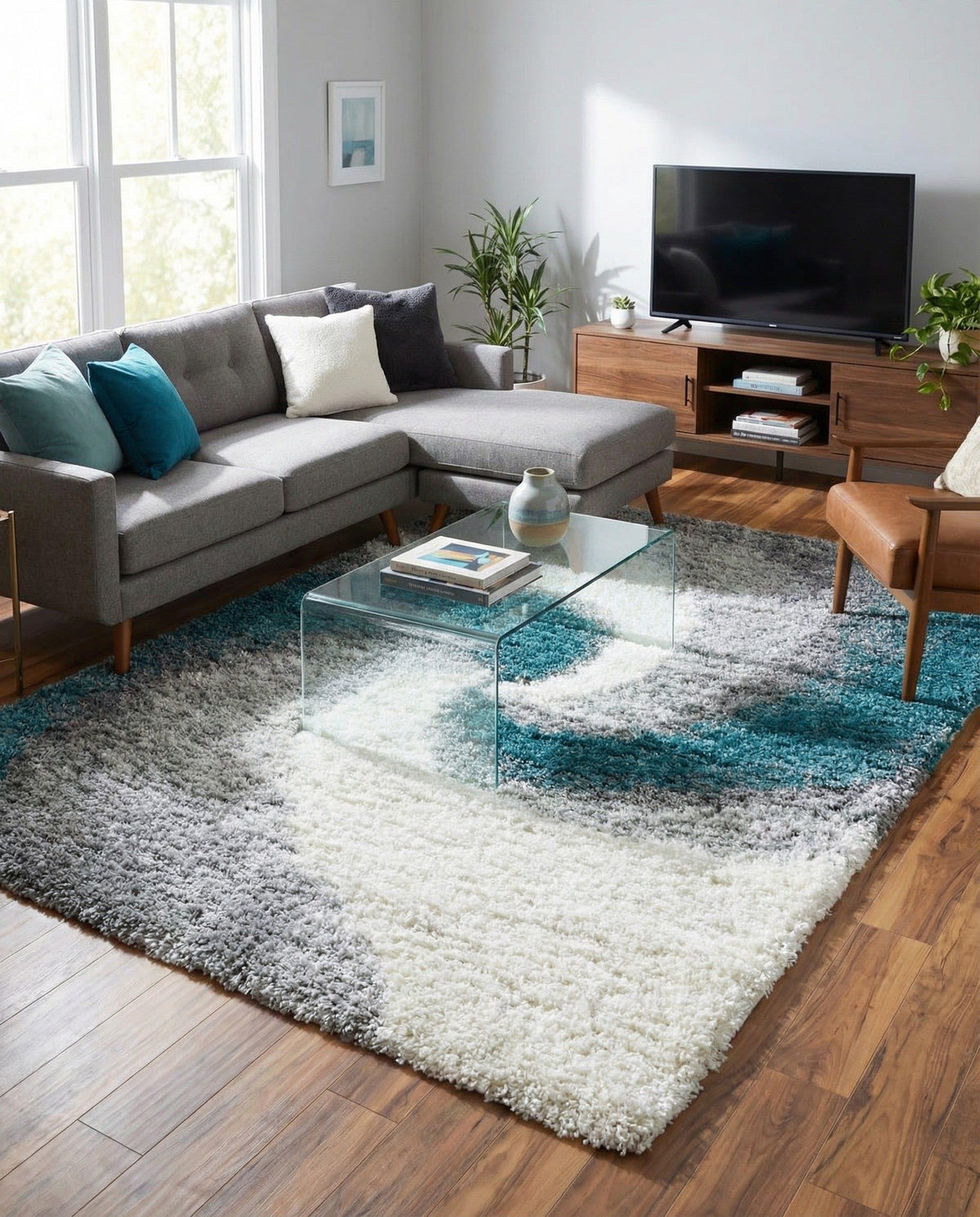 Rugs.com - Soft Touch Shag Rug – 4' 1 x 6' 1 Khaki Shag Rug – Plush Abstract Design for Bedrooms, Living Rooms, and Home Offices
