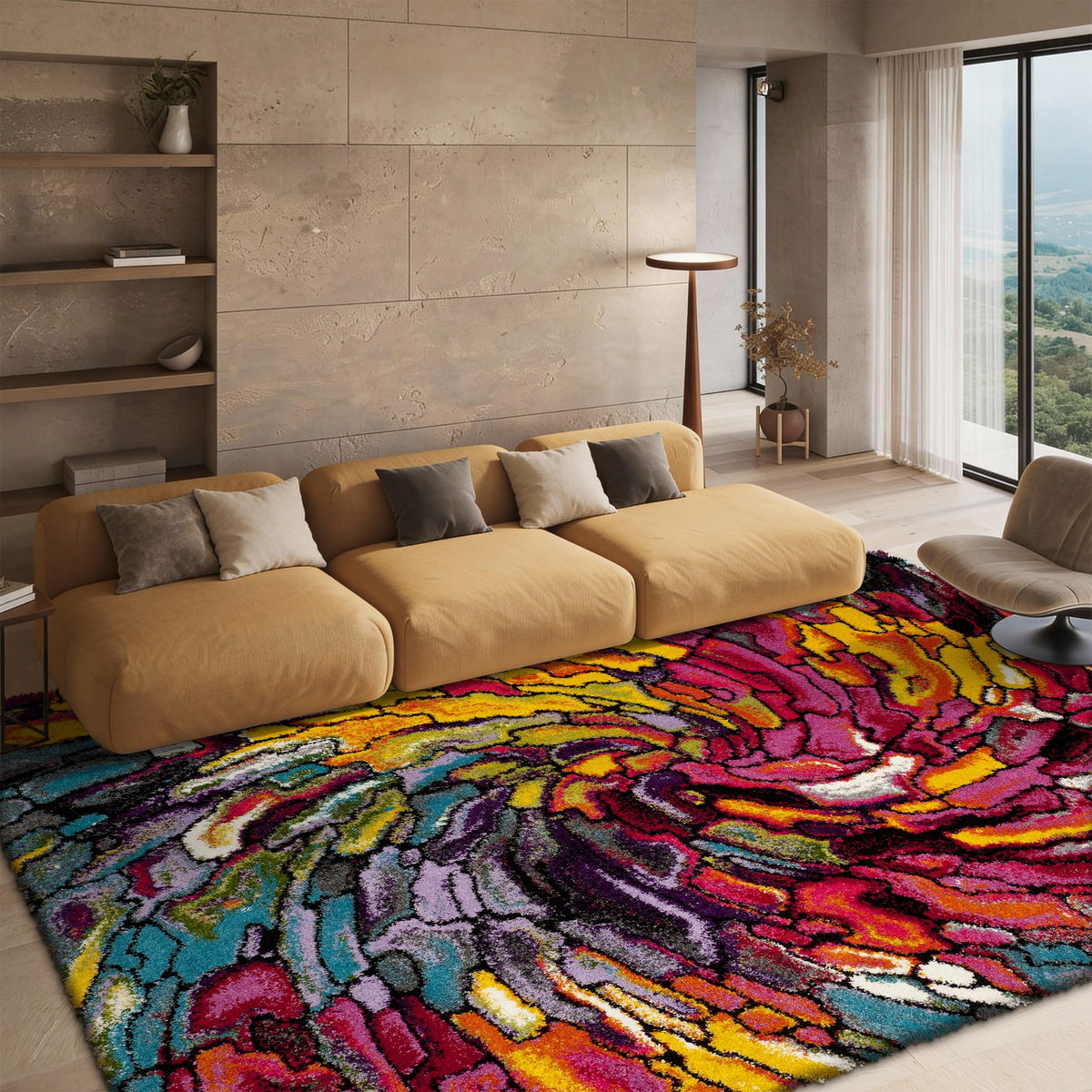 SAFAVIEH Area Rug 8x10 - Fiesta Shag Collection - Large - Multi, Abstract Rainbow Design, Non-Shedding & Easy Cleaning, Ideal for Living Room, Bedroom, Dining Space (FSG373M)