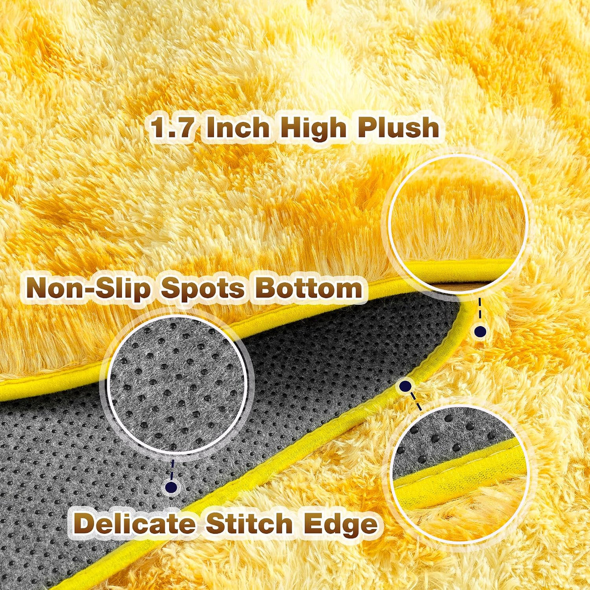 Large 8x10 Area Rugs for Living Room, Tie-Dyed Yellow Soft Shag Rug