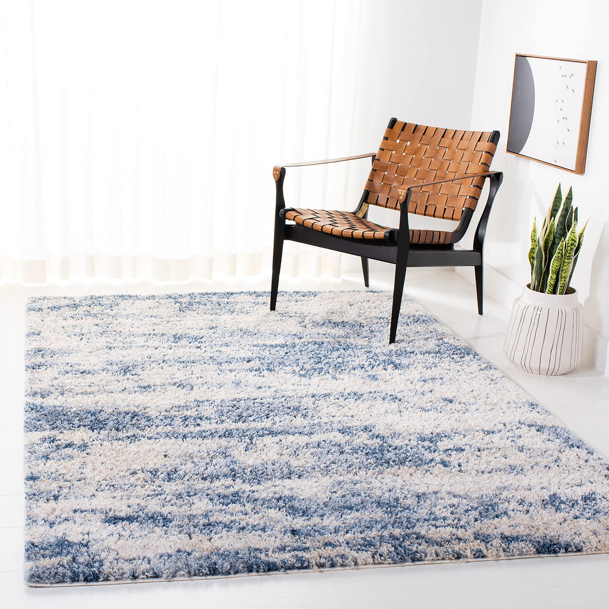 SAFAVIEH Berber Shag Rug 8x10, Large Grey Blue & Cream BER219G
