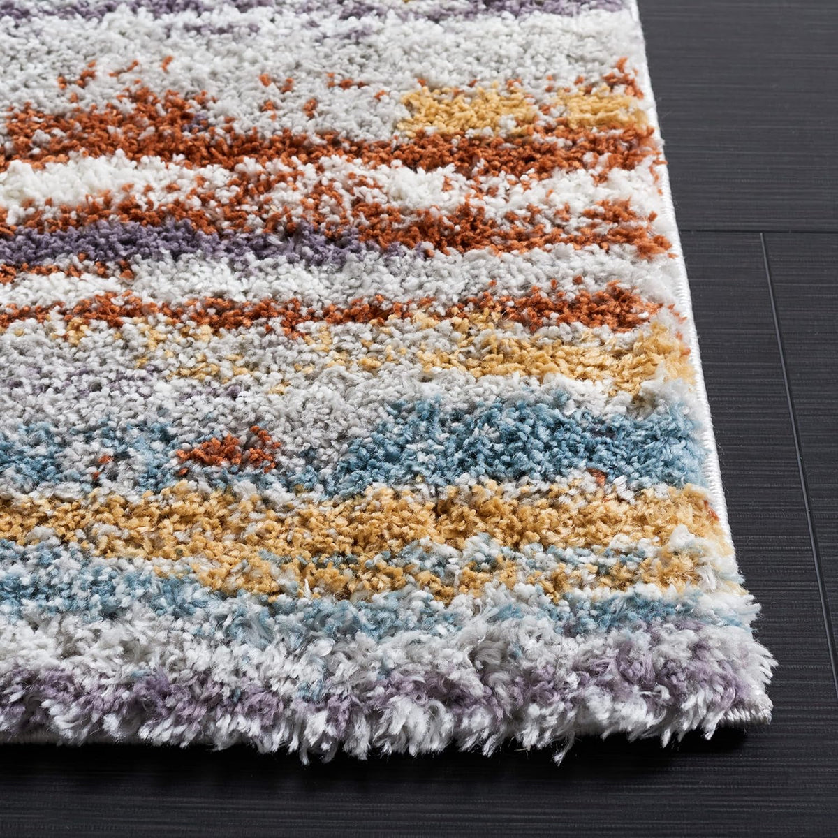 SAFAVIEH Area Rug 8x10 - Berber Shag Collection - Large - Blue Rust & Ivory, Modern Stripe Design, Non-Shedding & Easy Cleaning, Plush Thick Pile, Ideal for Living Room, Bedroom, Dining (BER565A)