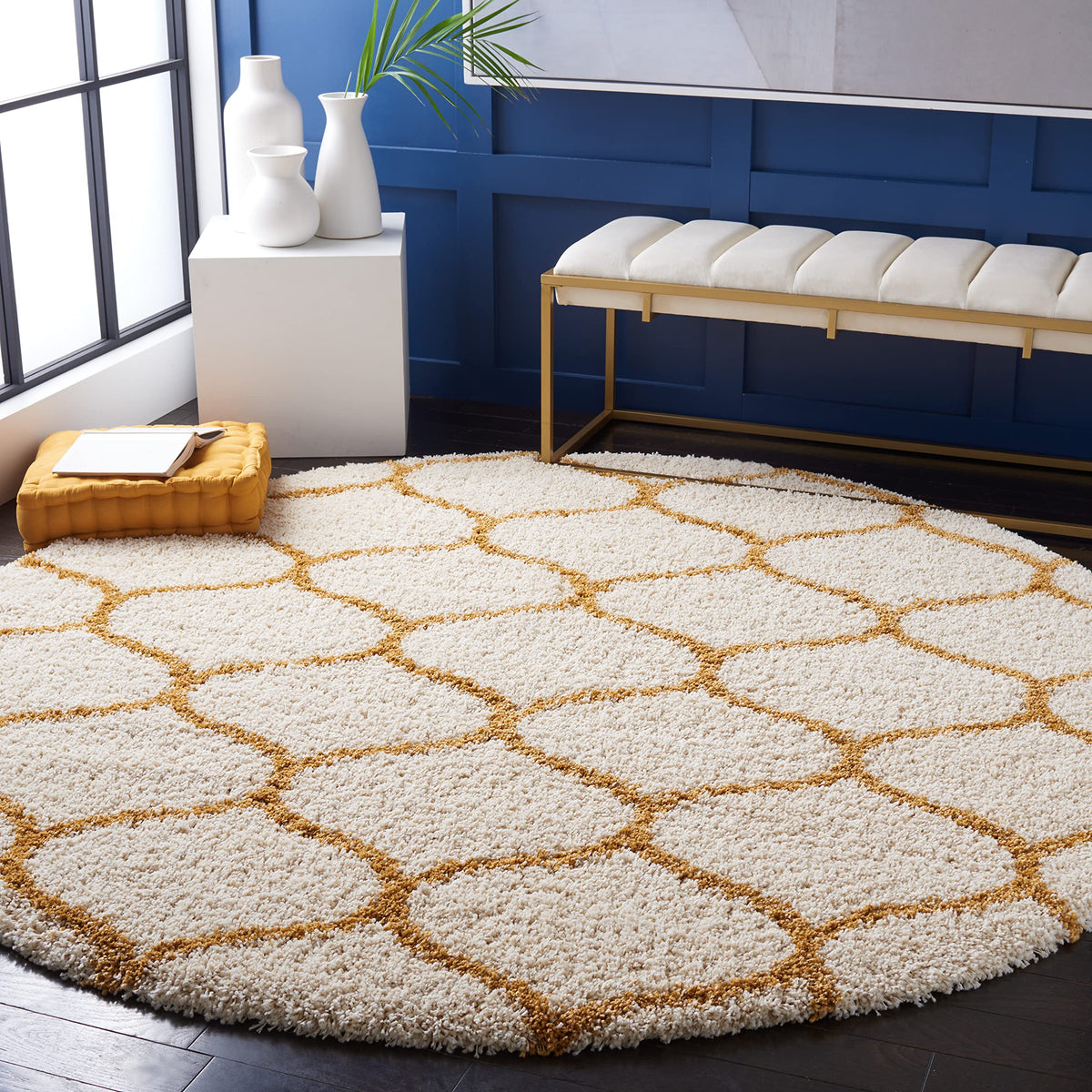 SAFAVIEH Hudson Shag Collection 9' x 12' Grey/Ivory SGH280B Moroccan Ogee Trellis Non-Shedding Living Room Bedroom Dining Room Entryway Plush 2-inch Thick Area Rug