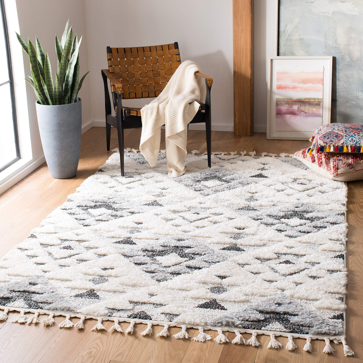 SAFAVIEH Moroccan Tassel Shag Rug 5'3"x7'6", Ivory & Brick Rust MTS688P