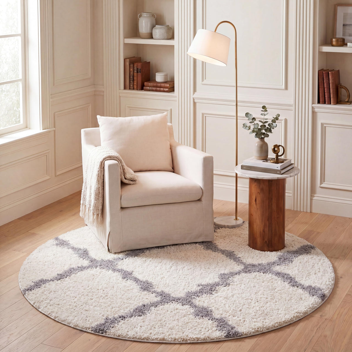 SAFAVIEH Dallas Shag Collection 8' x 10' Beige/Ivory SGD257D Trellis Non-Shedding Living Room Bedroom Dining Room Entryway Plush 1.5-inch Thick Area Rug