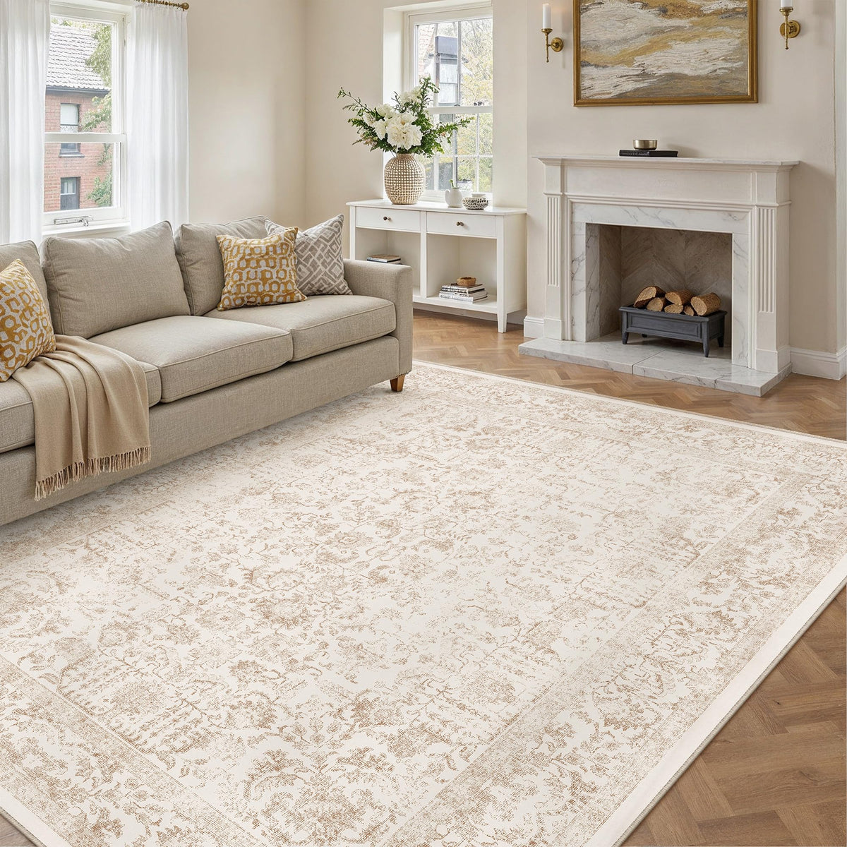PureCozy Gray Area Rug 8x10 Vintage Floral