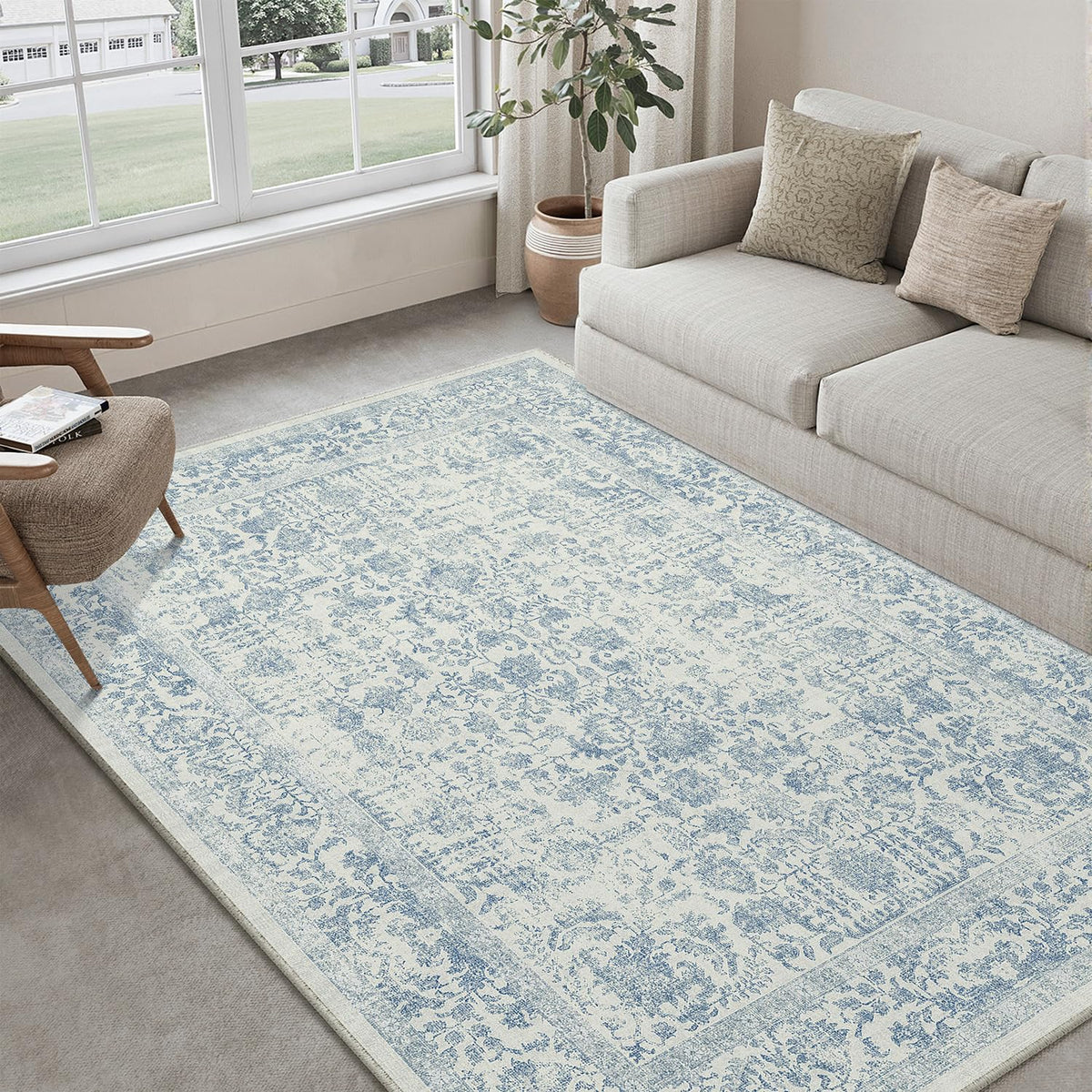 PureCozy Gray Area Rug 8x10 Vintage Floral