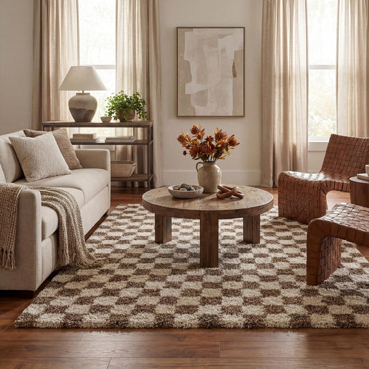 nuLOOM Adelaide Beige Checkered Power Loomed Area Rug, 5' x 8'