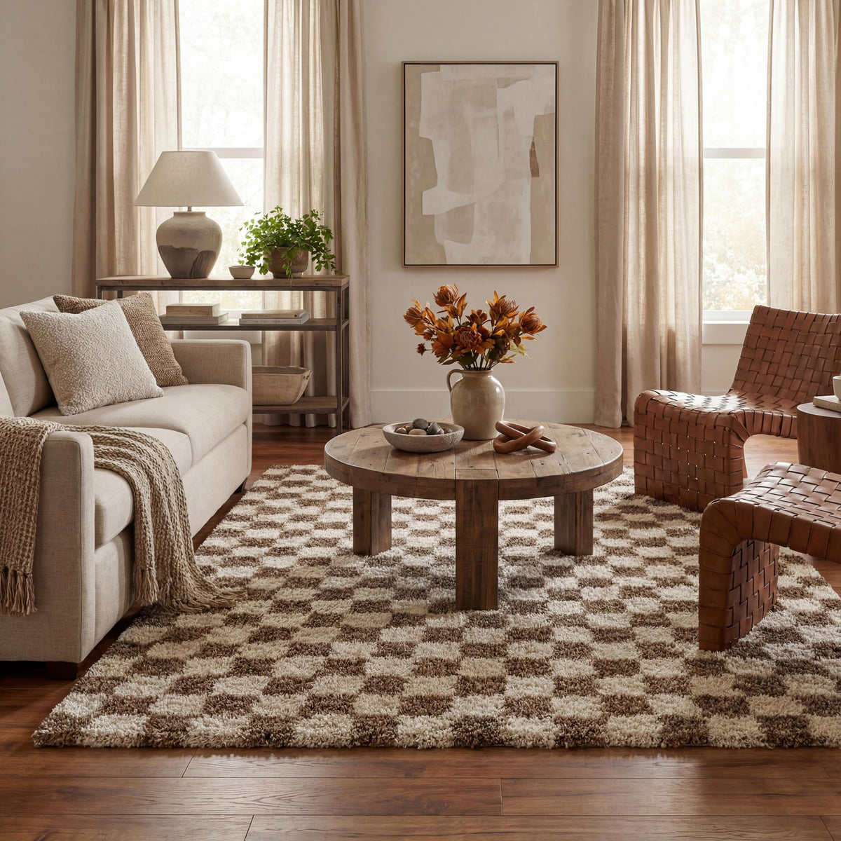 nuLOOM Adelaide Beige Checkered Power Loomed Area Rug, 5' x 8'