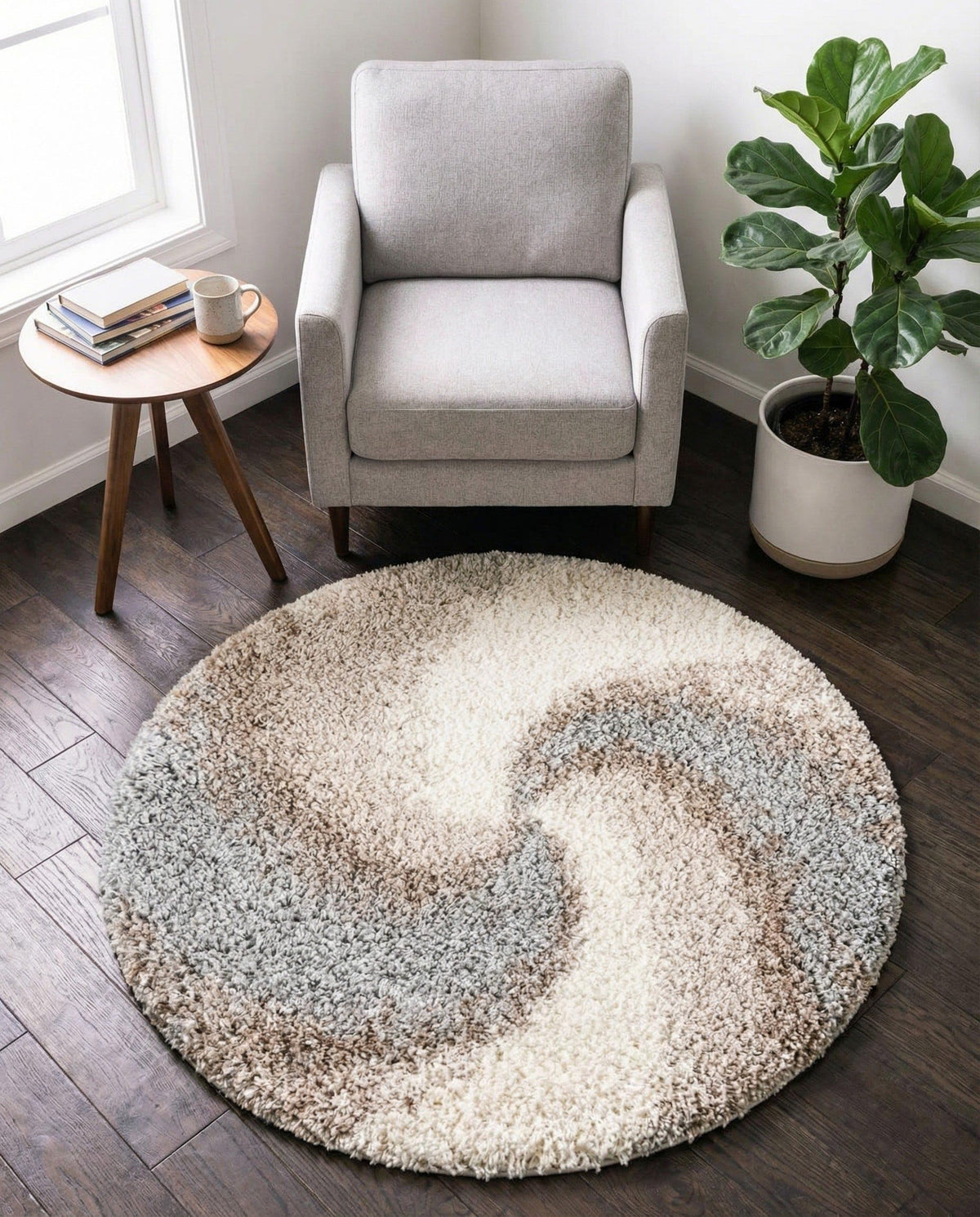 Rugs.com - Soft Touch Shag Rug – 4' 1 x 6' 1 Khaki Shag Rug – Plush Abstract Design for Bedrooms, Living Rooms, and Home Offices