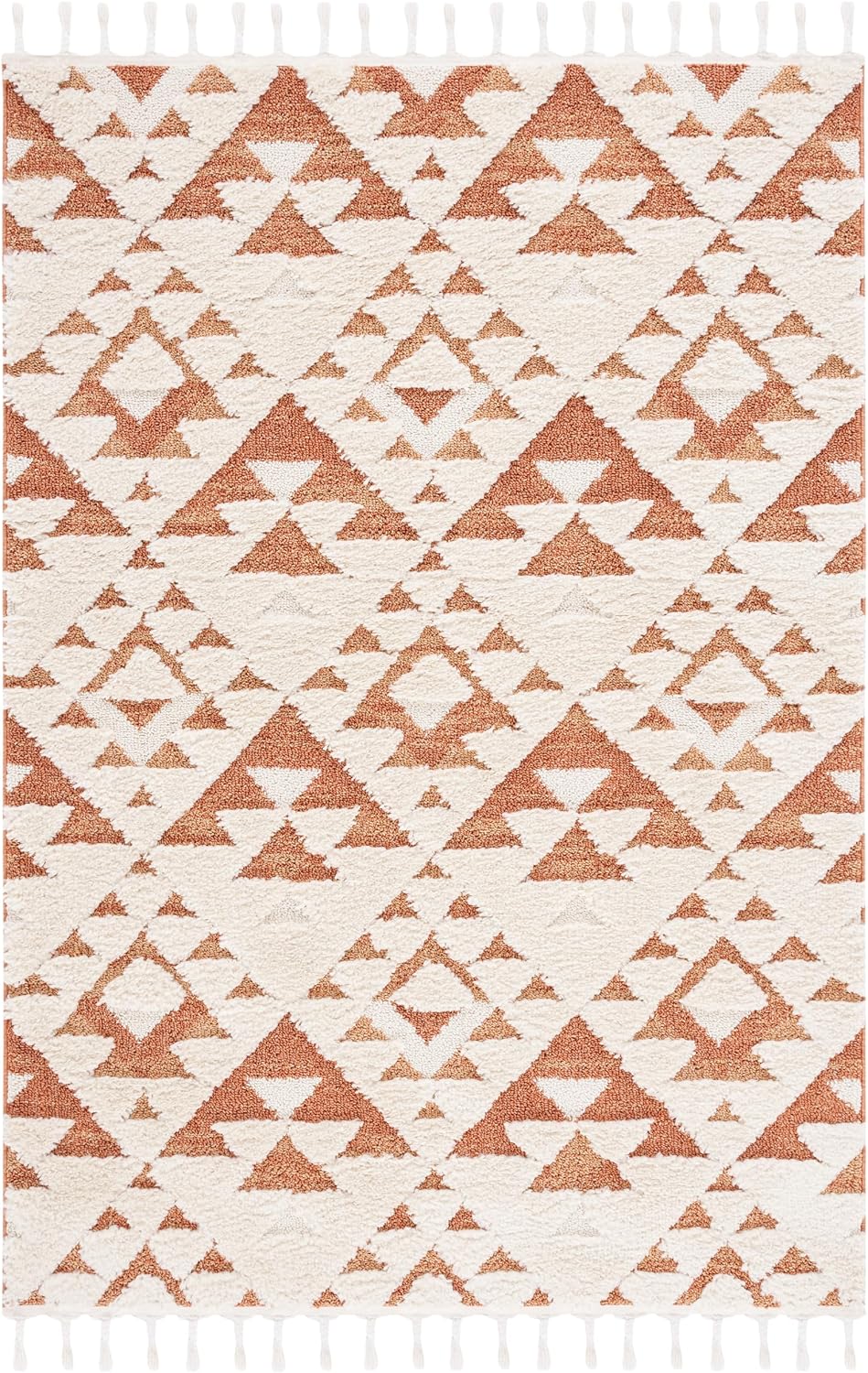 SAFAVIEH Moroccan Tassel Shag Rug 5'3"x7'6", Ivory & Brick Rust MTS688P