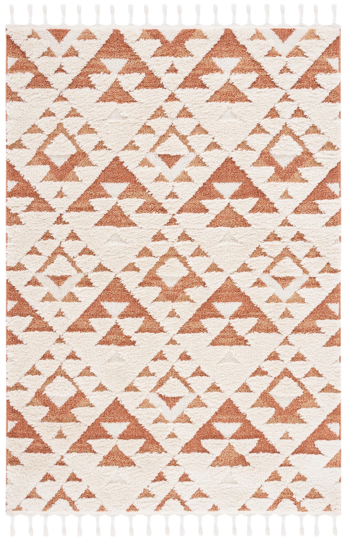 SAFAVIEH Moroccan Tassel Shag Rug 5'3"x7'6", Ivory & Brick Rust MTS688P