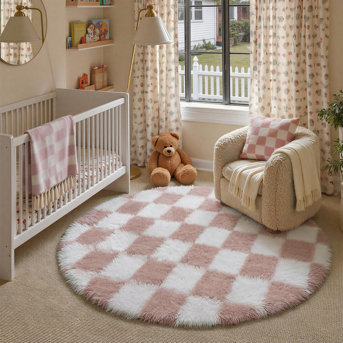 PureCozy Beige 8x10 Area Rug for Living Room Soft Checkered Shag Carpet