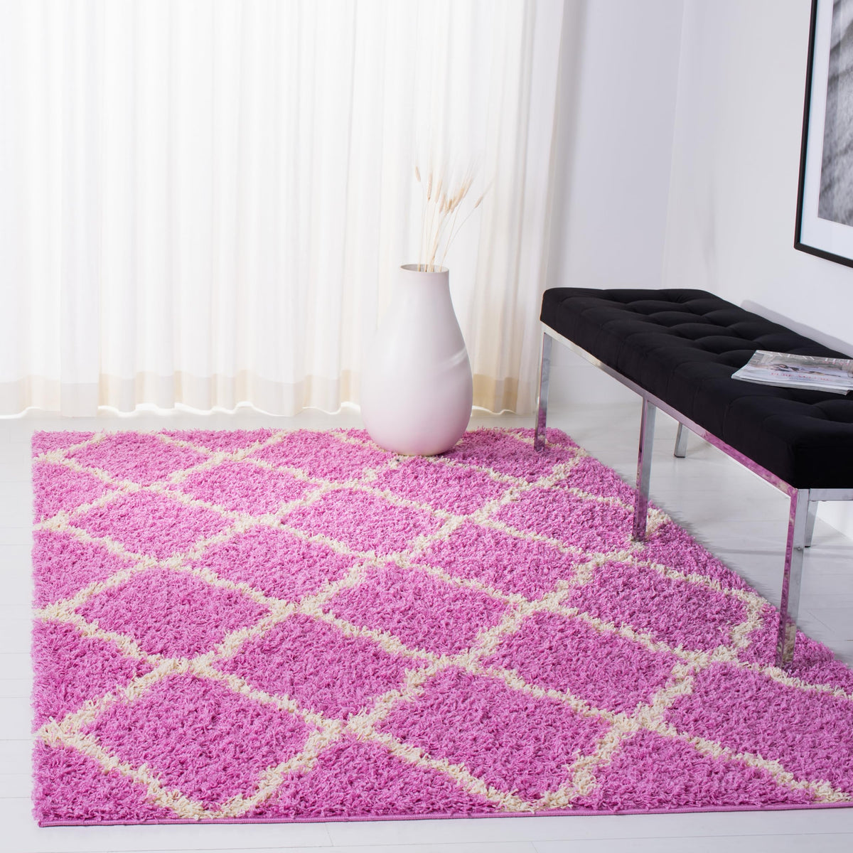 SAFAVIEH Dallas Shag Collection 8' x 10' Beige/Ivory SGD257D Trellis Non-Shedding Living Room Bedroom Dining Room Entryway Plush 1.5-inch Thick Area Rug