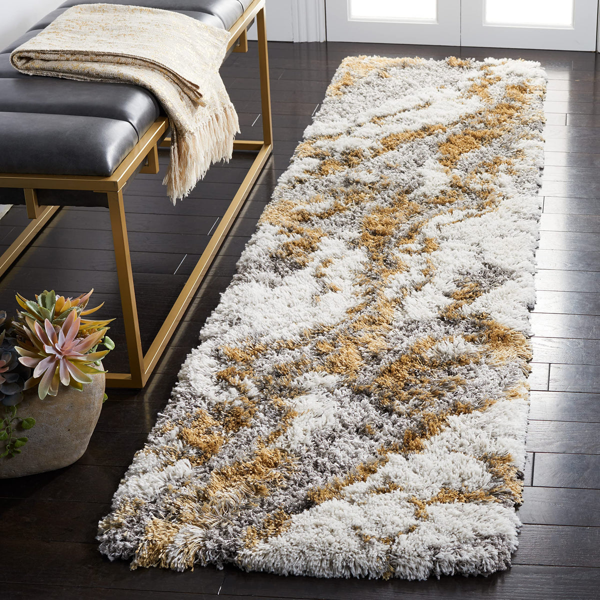 SAFAVIEH Horizon Shag Rug 4'x6', Soft Plush Modern Grey & Blue HZN890G
