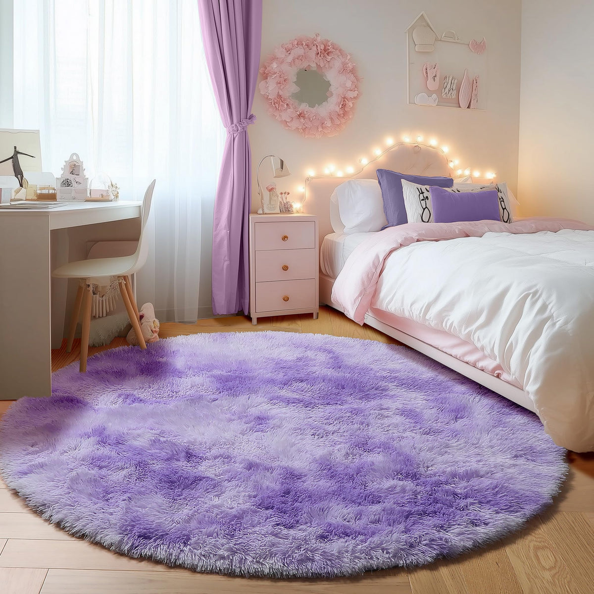 Area Rugs for Living Room Bedroom, 5x8 Fluffy Tie-Dyed Light Grey Shag Rug