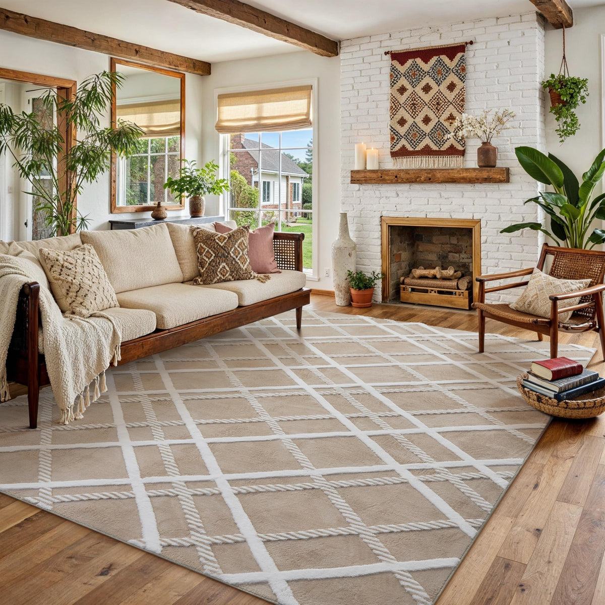 HUGEAR 8x10 White Soft Shag Area Rug Non Slip for Living Room