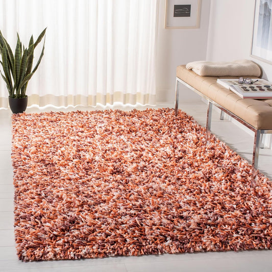 SAFAVIEH Rio Shag Collection 3' x 5' Rust / Ivory SG960P Handmade 1-inch Thick Area Rug