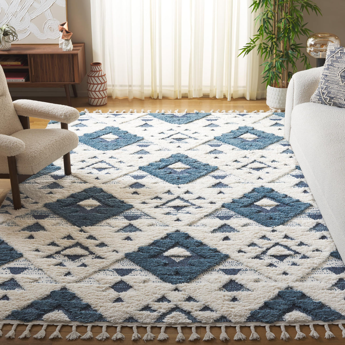 SAFAVIEH Moroccan Tassel Shag Rug 5'3"x7'6", Ivory & Brick Rust MTS688P