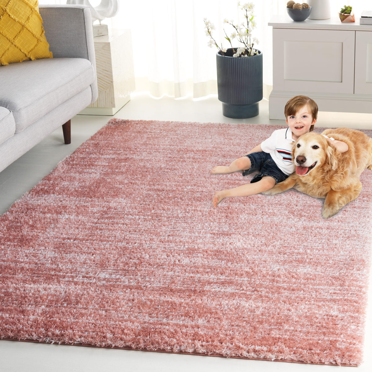 SAFAVIEH Area Rug 8x10 - Tahoe Shag Collection - Large - Blue & Ivory, Modern Design, Non-Shedding & Easy Cleaning, Plush Thick Pile, Ideal for Living Room, Bedroom, Dining Space (THO653M)
