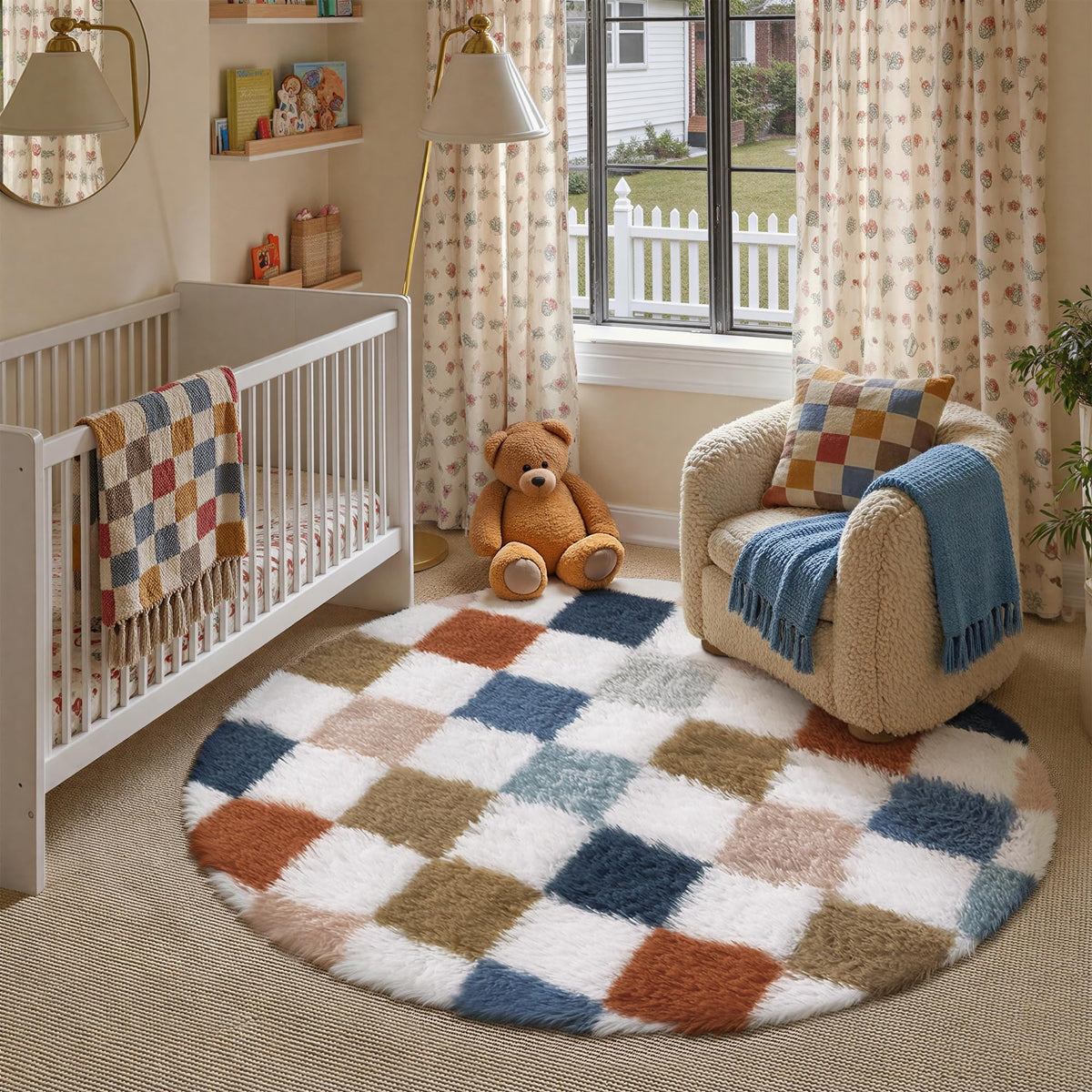 PureCozy Beige 8x10 Area Rug for Living Room Soft Checkered Shag Carpet