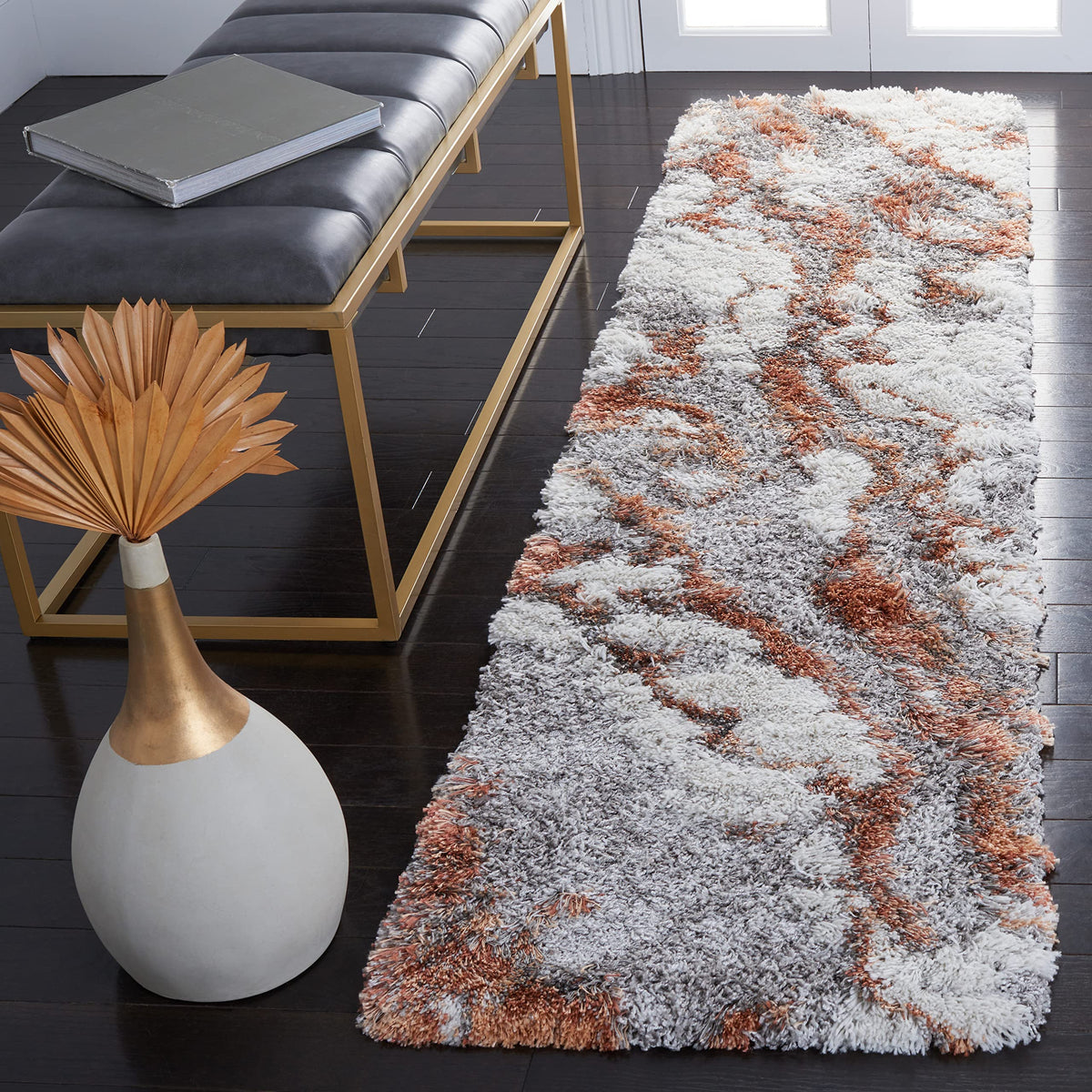SAFAVIEH Horizon Shag Rug 4'x6', Soft Plush Modern Grey & Blue HZN890G