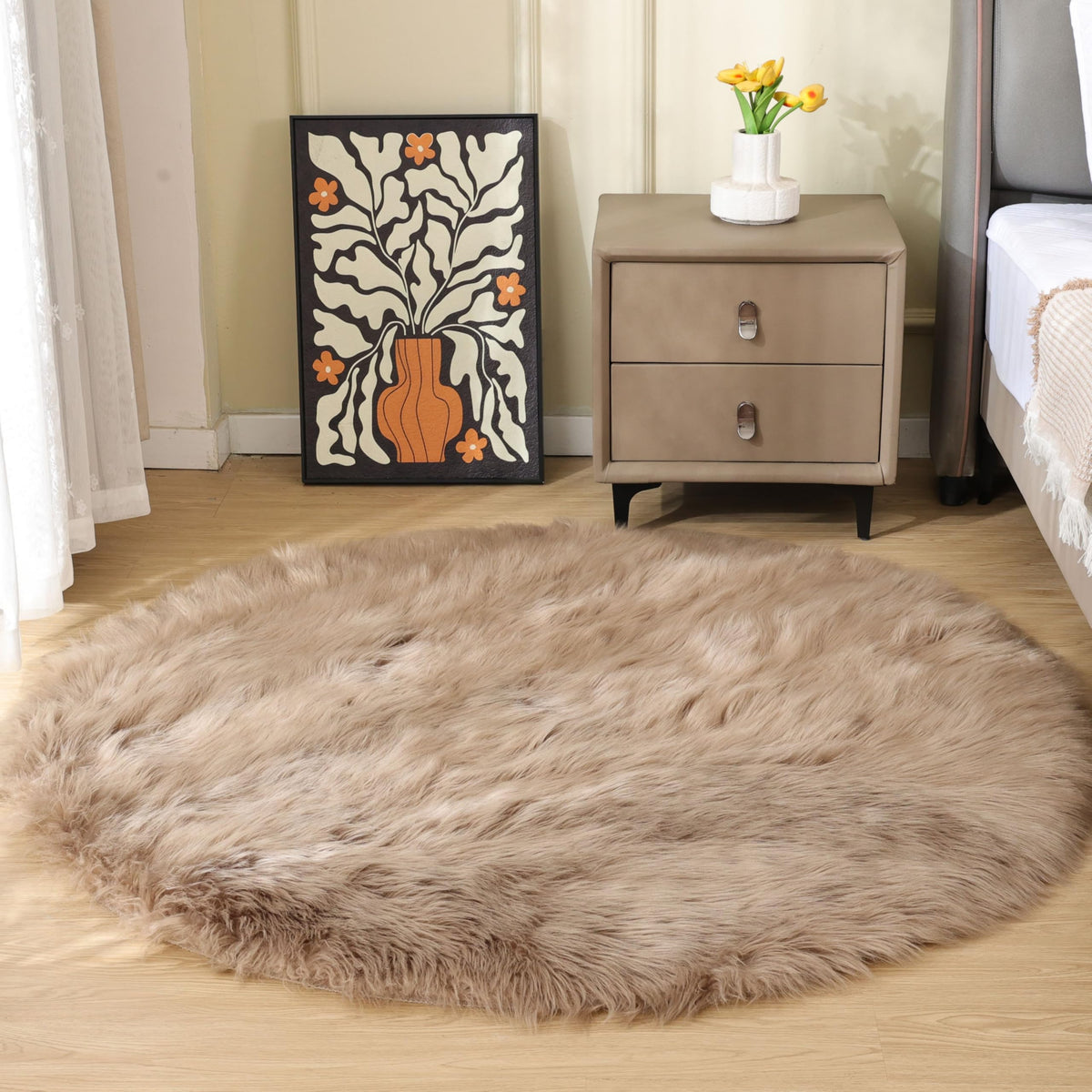 ORINOVA Beige Shag Faux Sheepskin Washable 4X6 Fur Rug for Living Room Bedroom Fluffy Furry Area Rug Rectangle Nursery Decor Rug