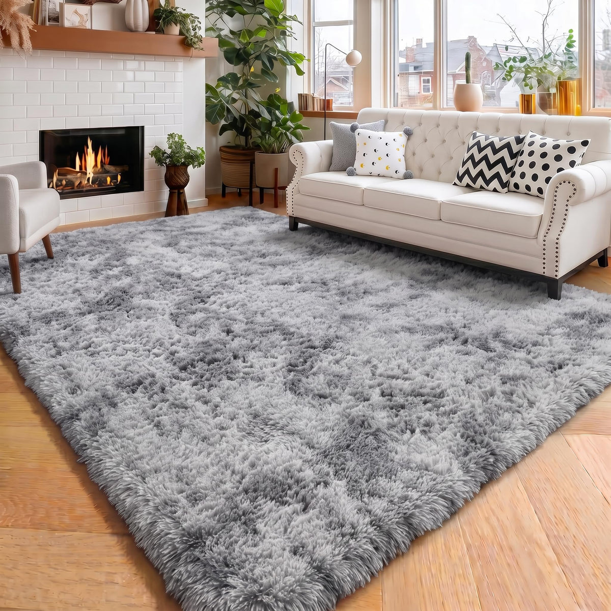 Amdrebio Burnt Orange Shag Plush Large Area Rug 6x9 for Living Room Bedroom
