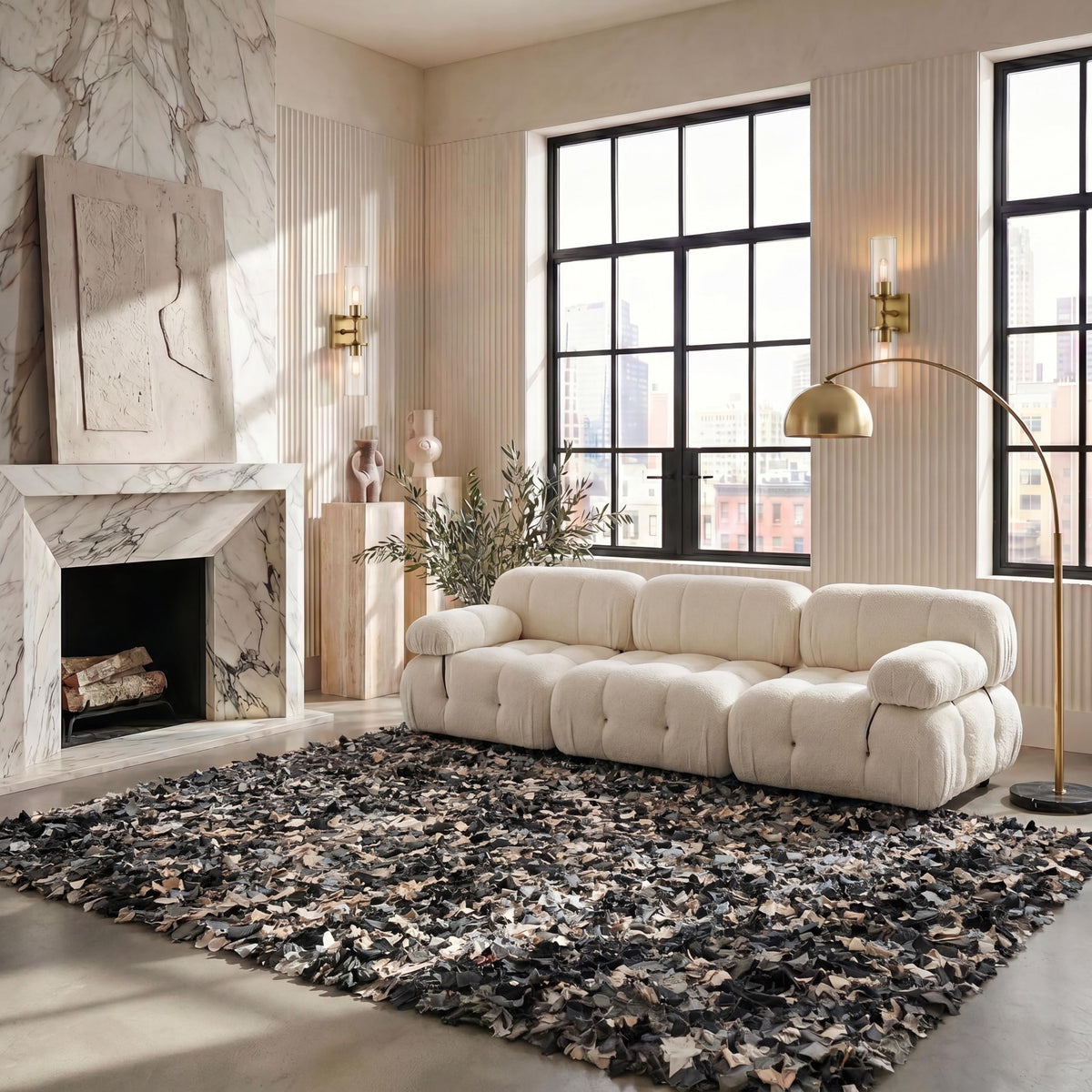 SAFAVIEH Rio Shag Collection Area Rug - 5' x 8', Creme, Handmade Decorative, 3.5-inch Thick Ideal for High Traffic Areas in Living Room, Bedroom (SG951W)