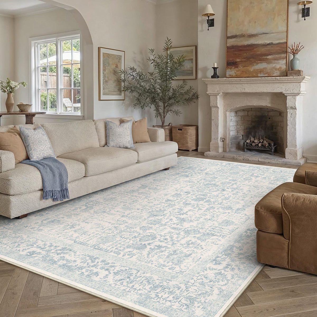 PureCozy Gray Area Rug 8x10 Vintage Floral