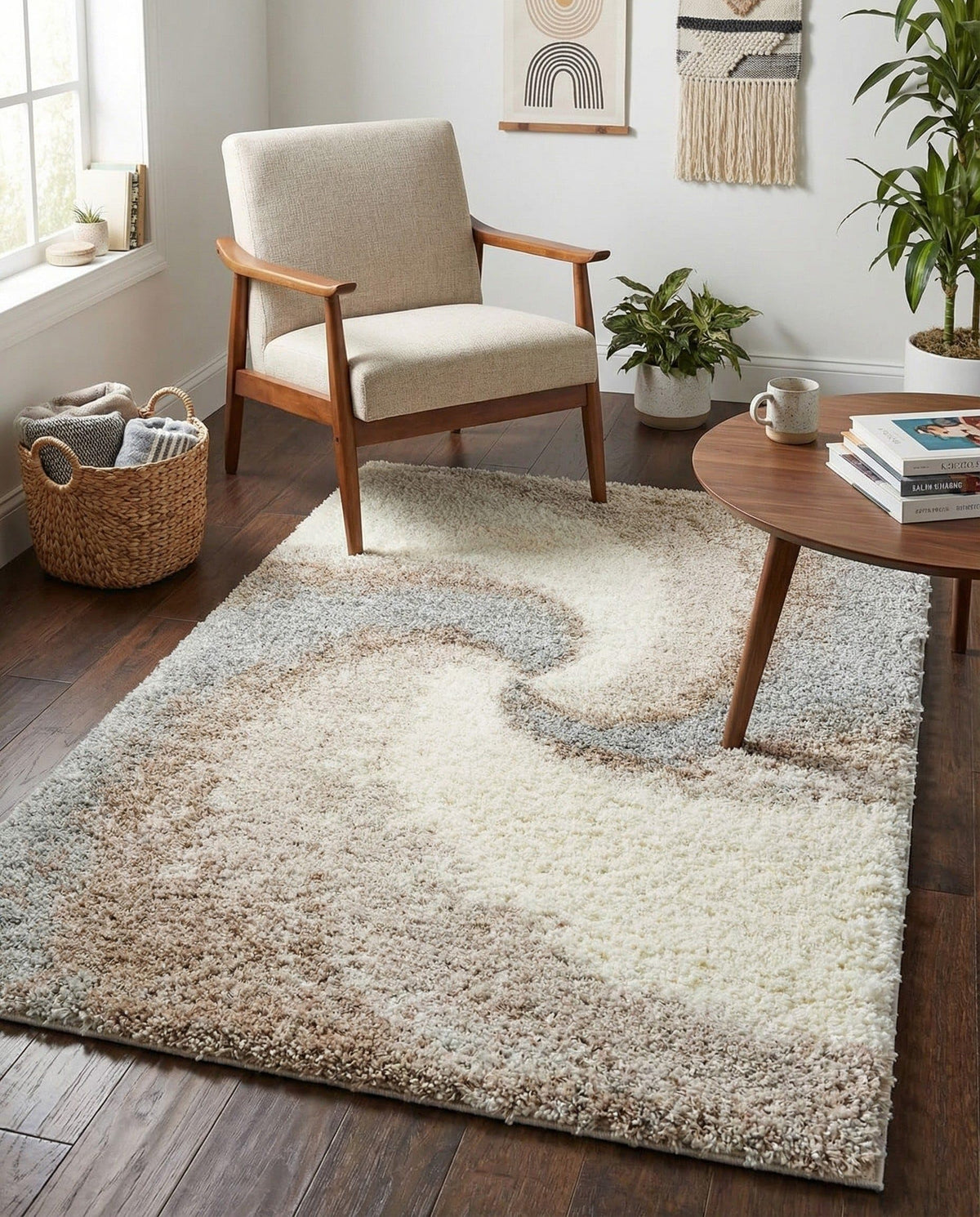 Rugs.com - Soft Touch Shag Rug – 4' 1 x 6' 1 Khaki Shag Rug – Plush Abstract Design for Bedrooms, Living Rooms, and Home Offices