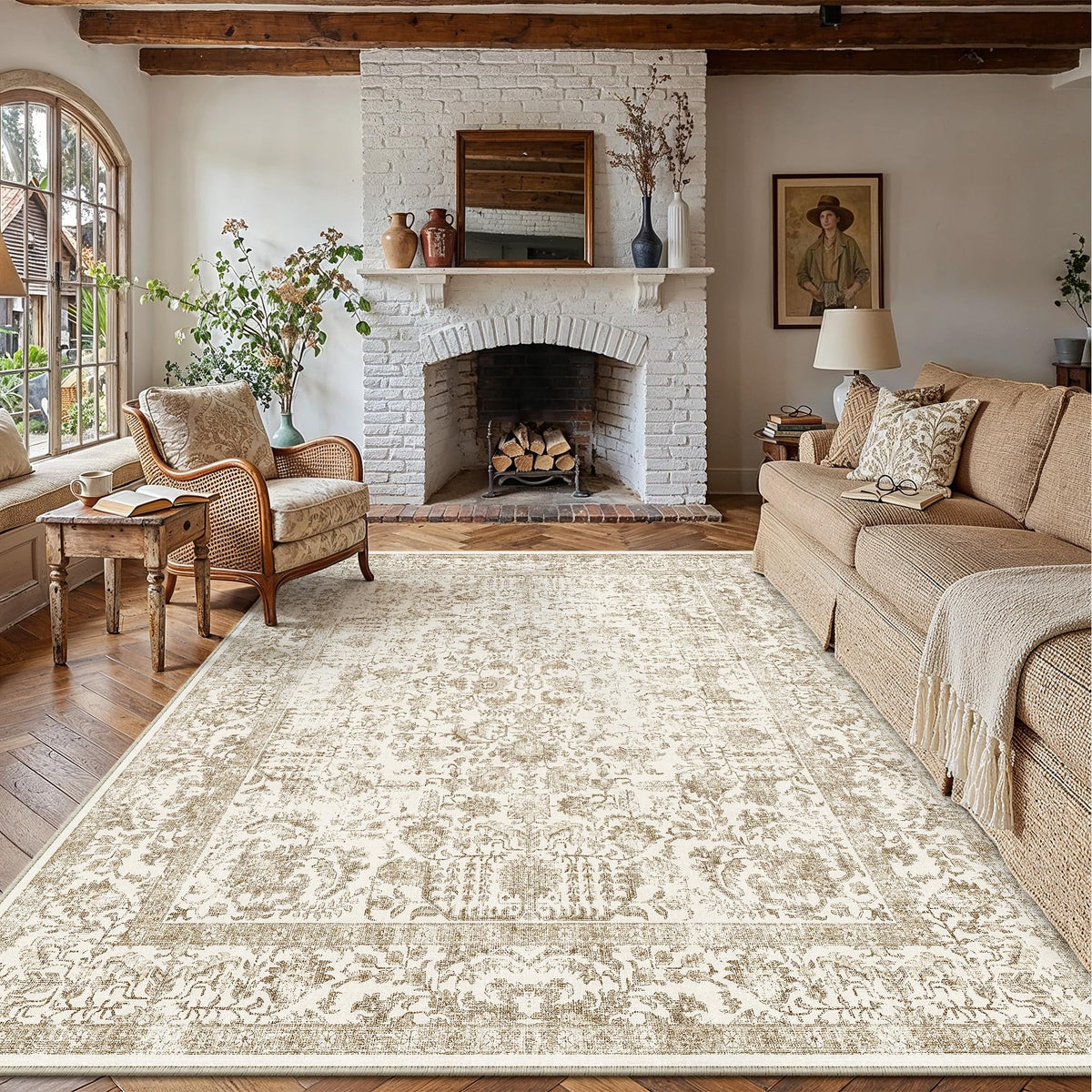PureCozy Gray Area Rug 8x10 Vintage Floral