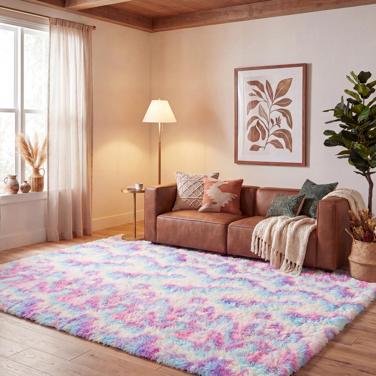 SAFAVIEH Rainbow Shag Collection Area Rug - 8' x 10', Light Beige, Slip Resistant, Non-Shedding & Easy Care, 1.6-inch Thick, Ideal for Living Room, Bedroom, Home Office, Dining Space (RBO100A-8)