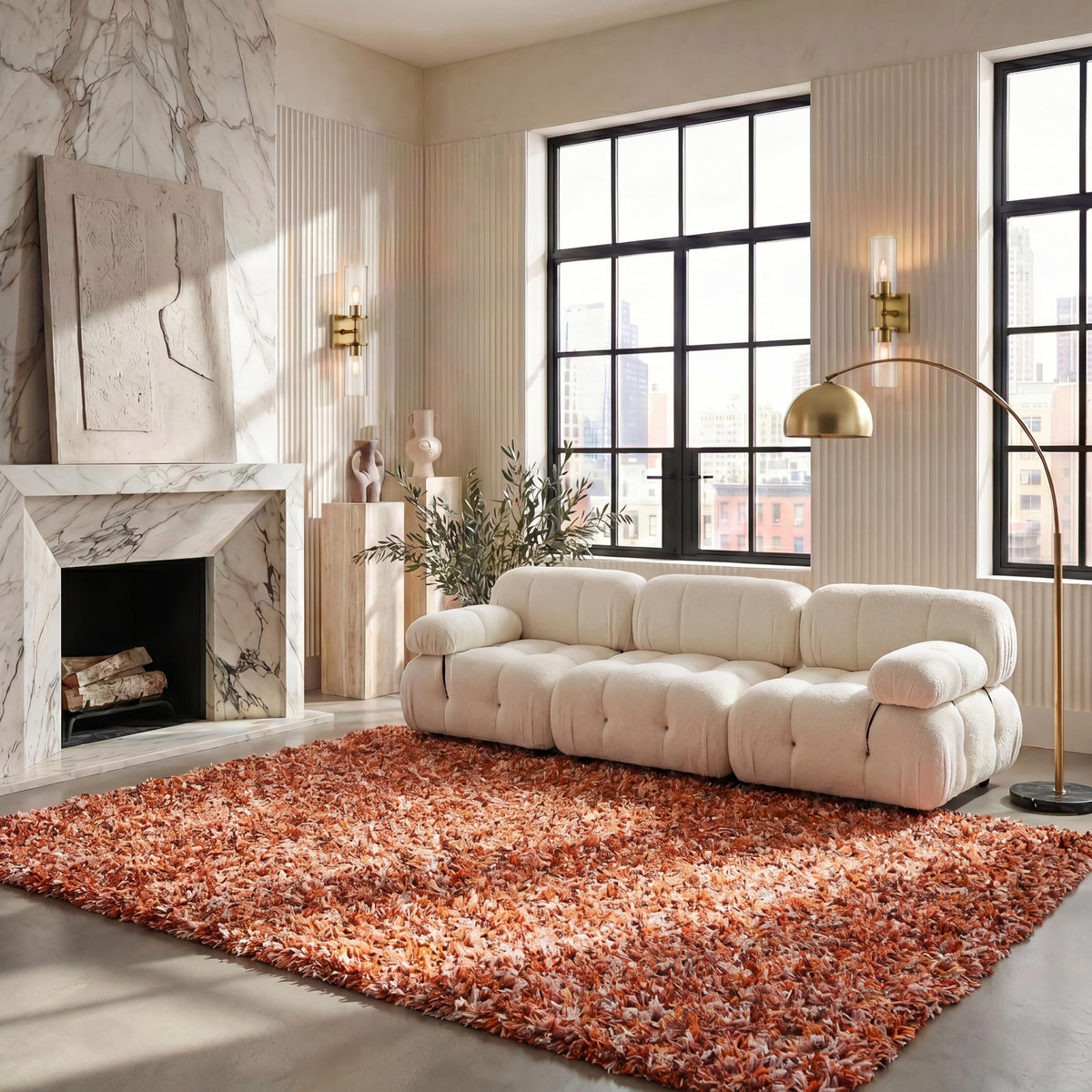 SAFAVIEH Rio Shag Collection 3' x 5' Rust / Ivory SG960P Handmade 1-inch Thick Area Rug