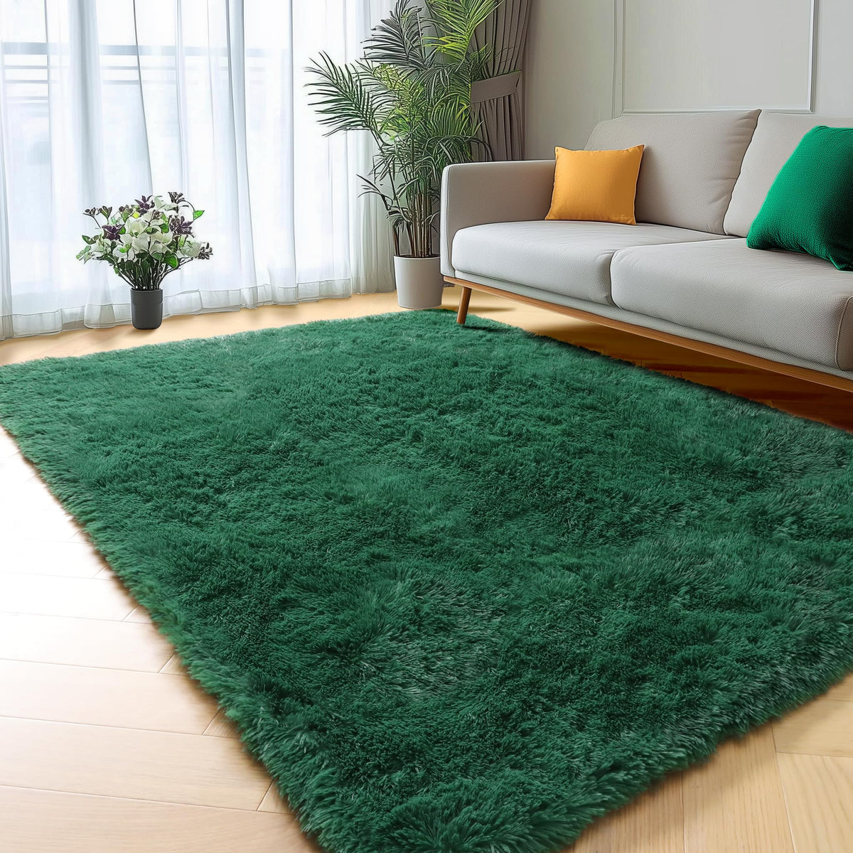 Area Rugs for Living Room Bedroom, 5x8 Fluffy Tie-Dyed Light Grey Shag Rug