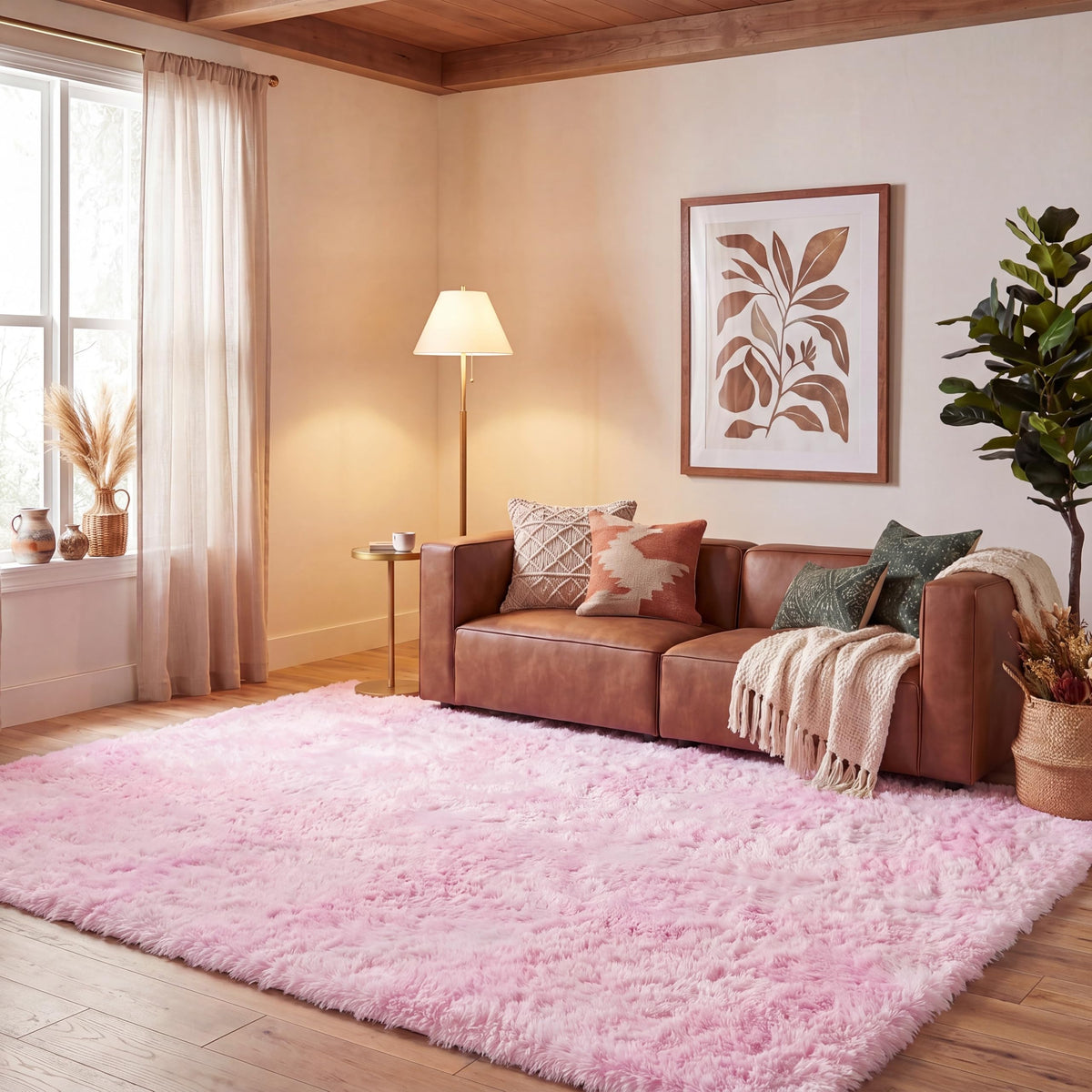 SAFAVIEH Rainbow Shag Collection Area Rug - 8' x 10', Light Beige, Slip Resistant, Non-Shedding & Easy Care, 1.6-inch Thick, Ideal for Living Room, Bedroom, Home Office, Dining Space (RBO100A-8)
