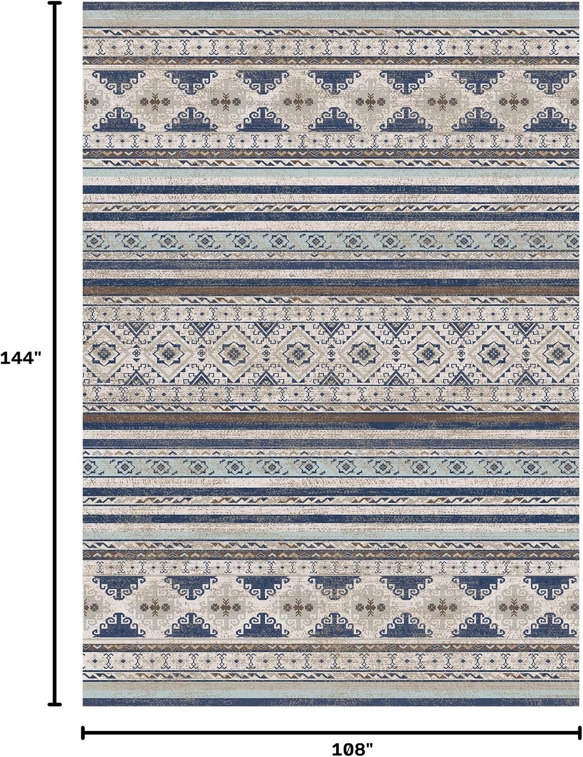 RUGSURE Washable Area Rugs 9' x 12' - 1/6 Thick - Moroccan-Inspired -Stain & Water Resistant Non-Slip - Resistant Rug for Living Room, Bedroom, Nursery, Pet & Child Friendly (Blue and Brown)