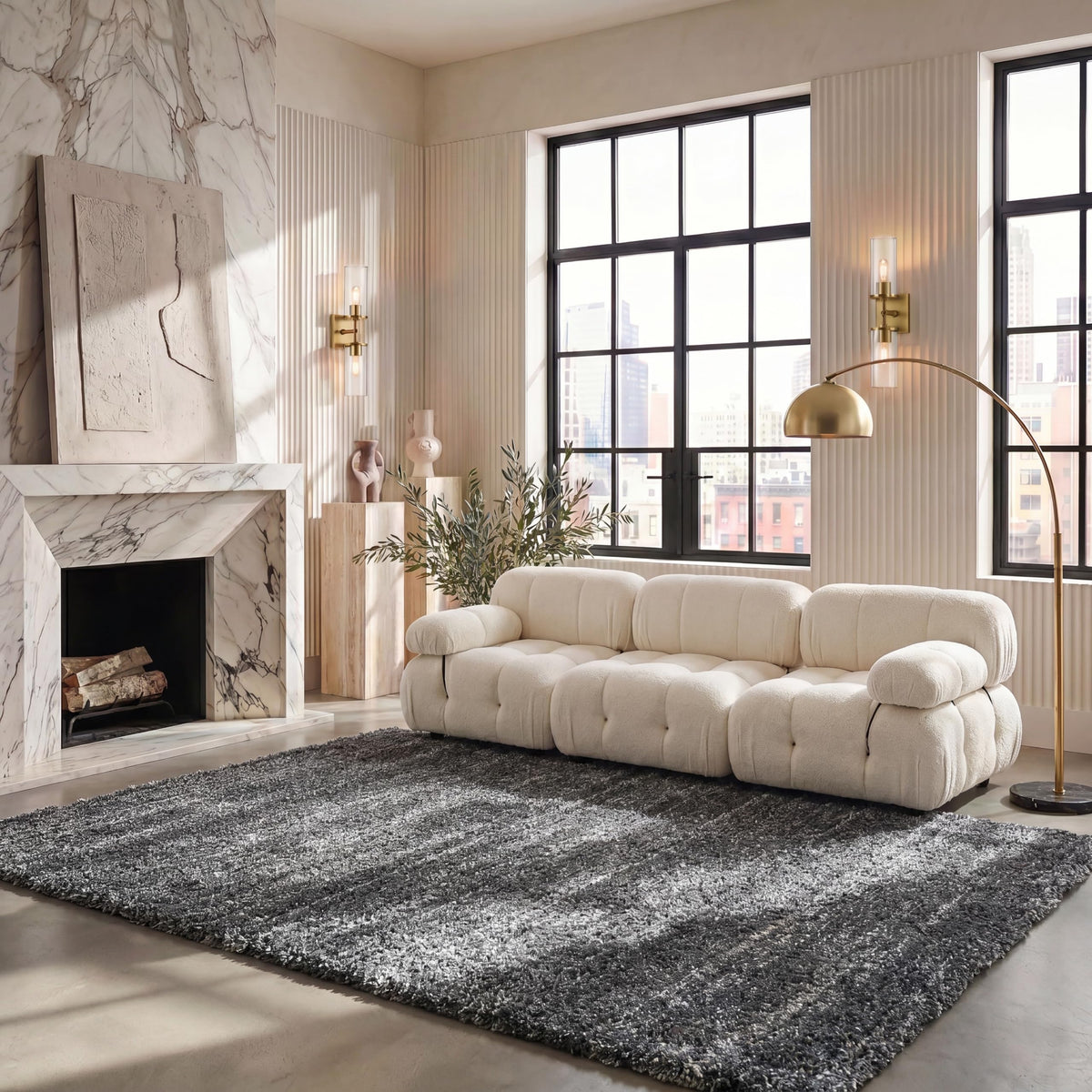 SAFAVIEH Hudson Shag Rug 10x14, Plush X-Large Ivory & Grey SGH295B