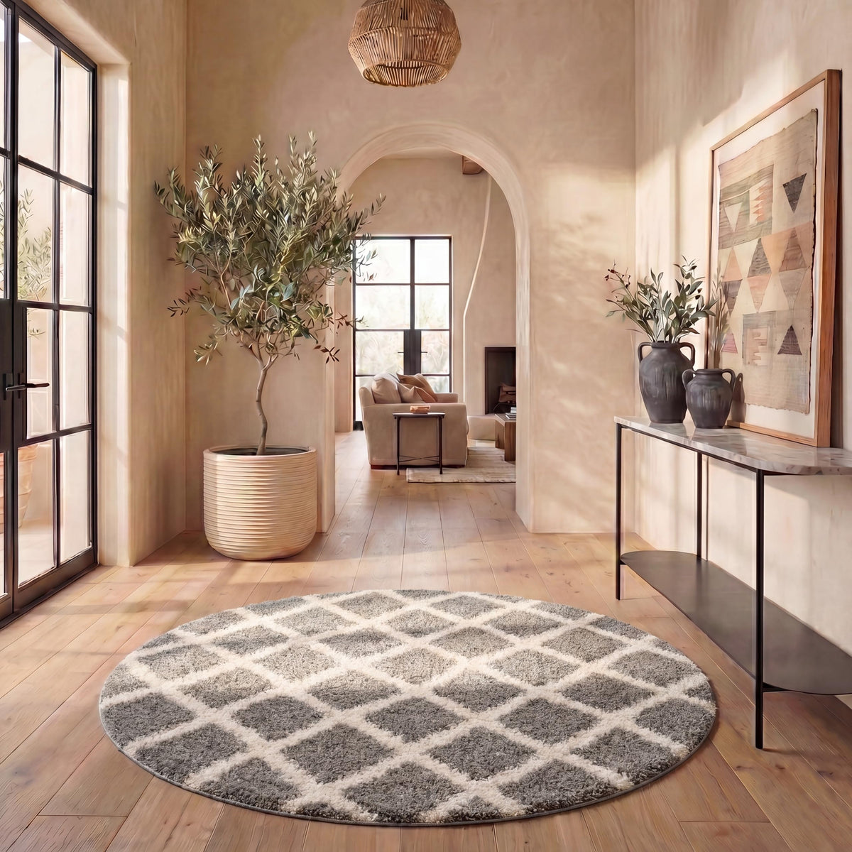 SAFAVIEH Area Rug 8x10 - Dallas Shag Collection - Large - Dark Grey & Ivory, Trellis Pattern, Non-Shedding & Easy Cleaning, Plush Thick Pile, Ideal for Living Room, Bedroom, Dining Space (SGDS258A)