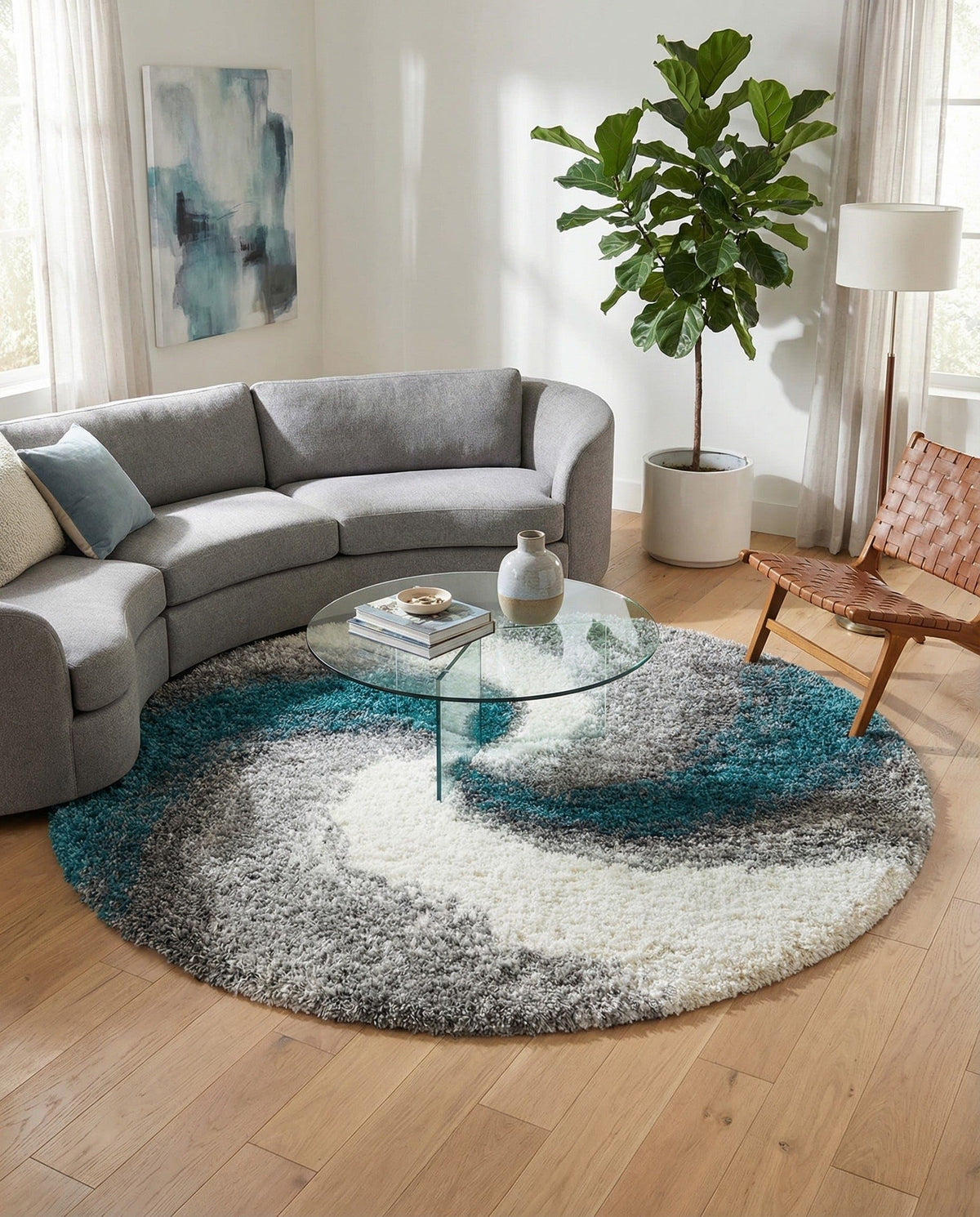 Rugs.com - Soft Touch Shag Rug – 4' 1 x 6' 1 Khaki Shag Rug – Plush Abstract Design for Bedrooms, Living Rooms, and Home Offices